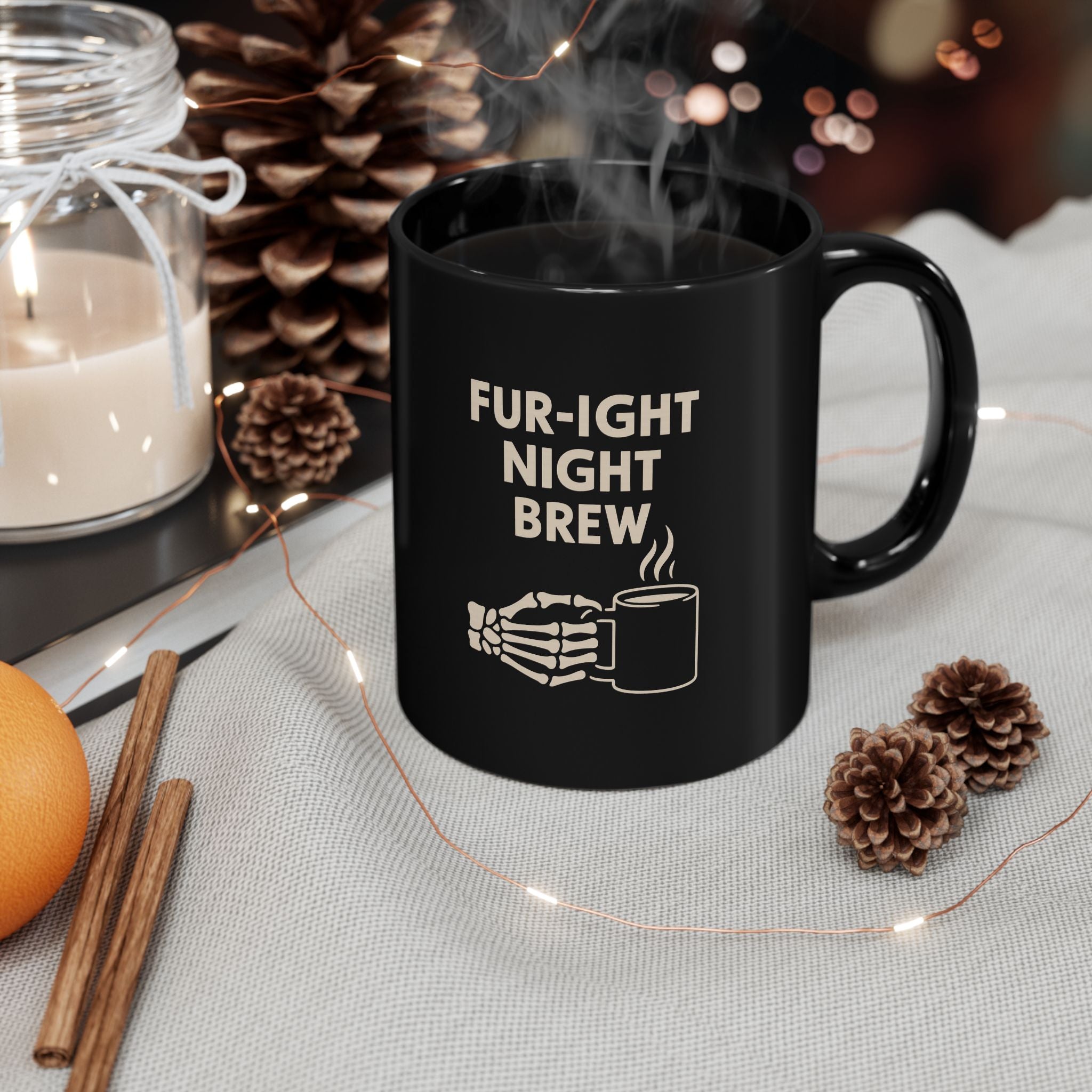 Fur-ight Night Brew Skeleton Mug โ Spooky Halloween Coffee Cup
