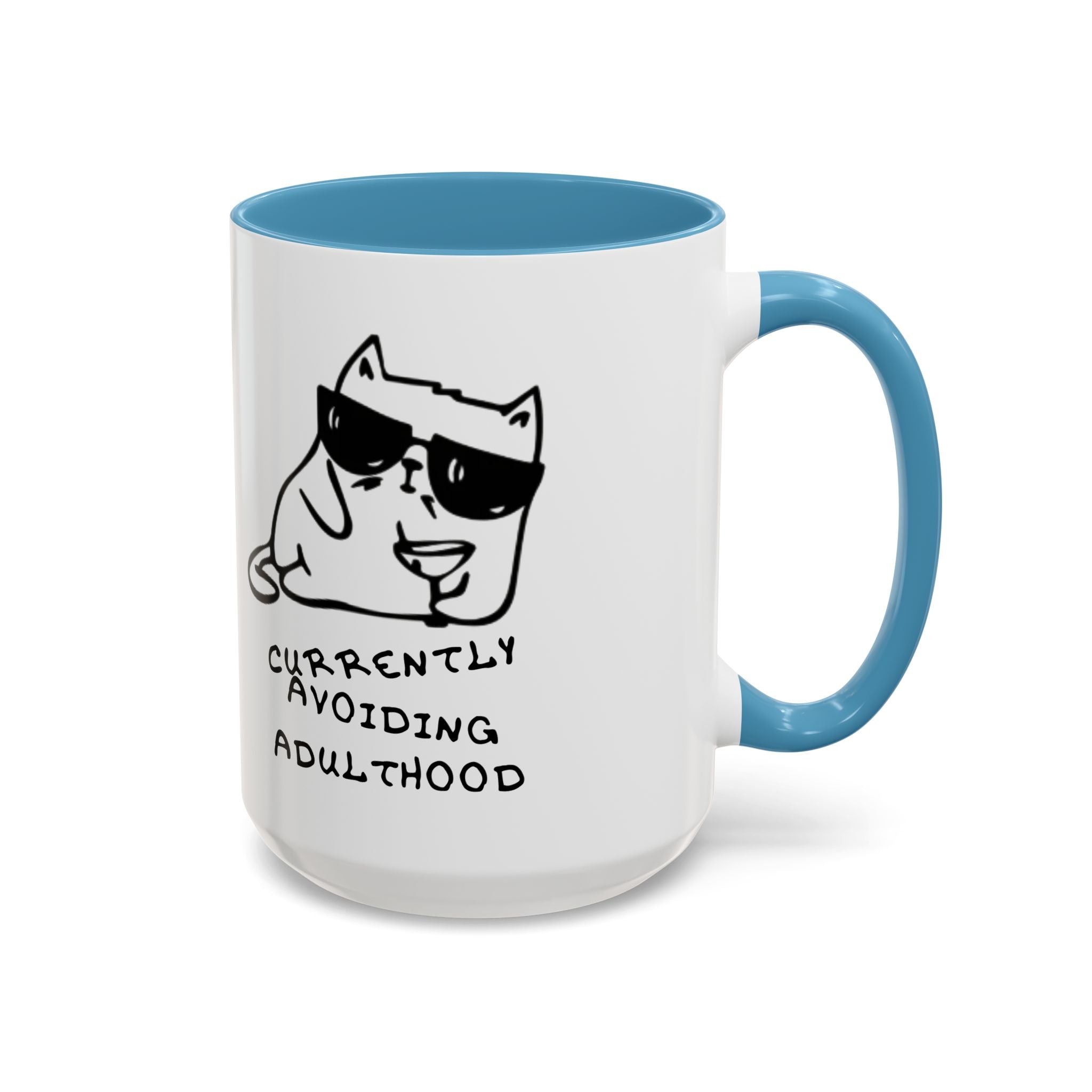 Currently Avoiding Adulthood Cat Mug – Funny Sketch Cartoon Coffee Cup