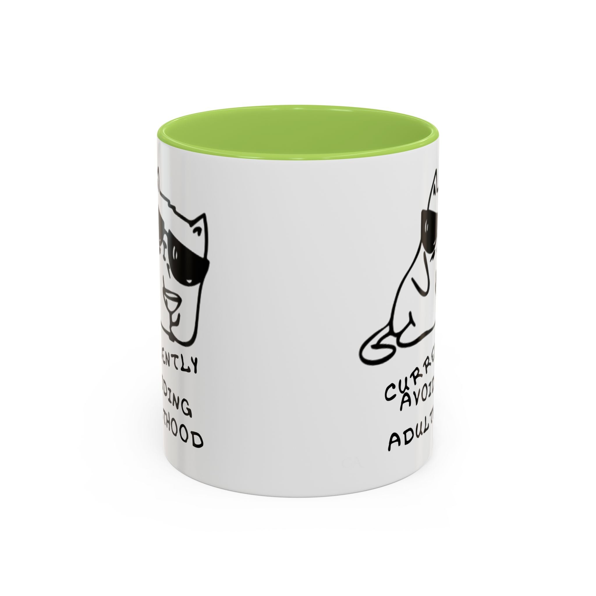 Currently Avoiding Adulthood Cat Mug – Funny Sketch Cartoon Coffee Cup