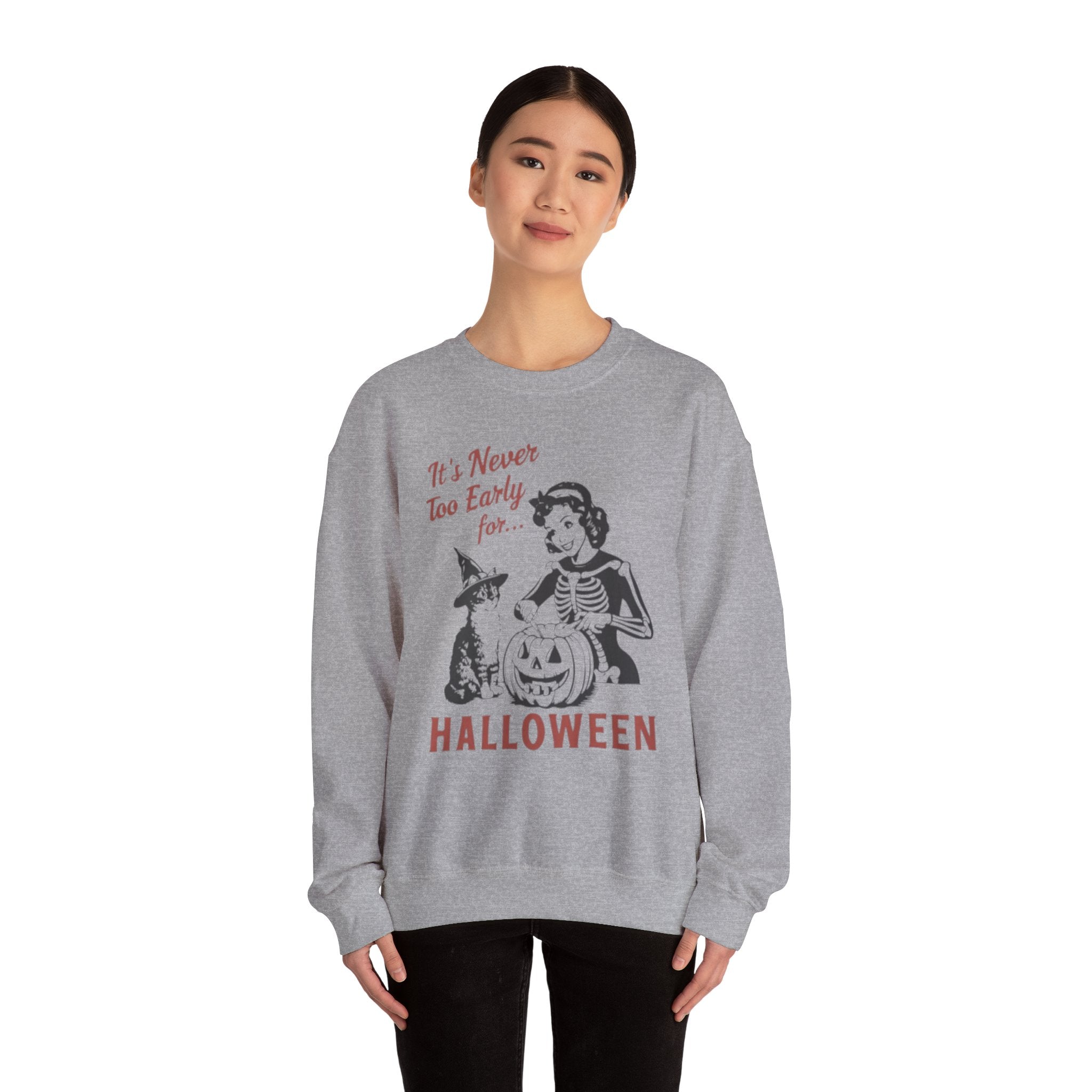 It’s Never Too Early for Halloween Retro Skeleton Cat Sweatshirt