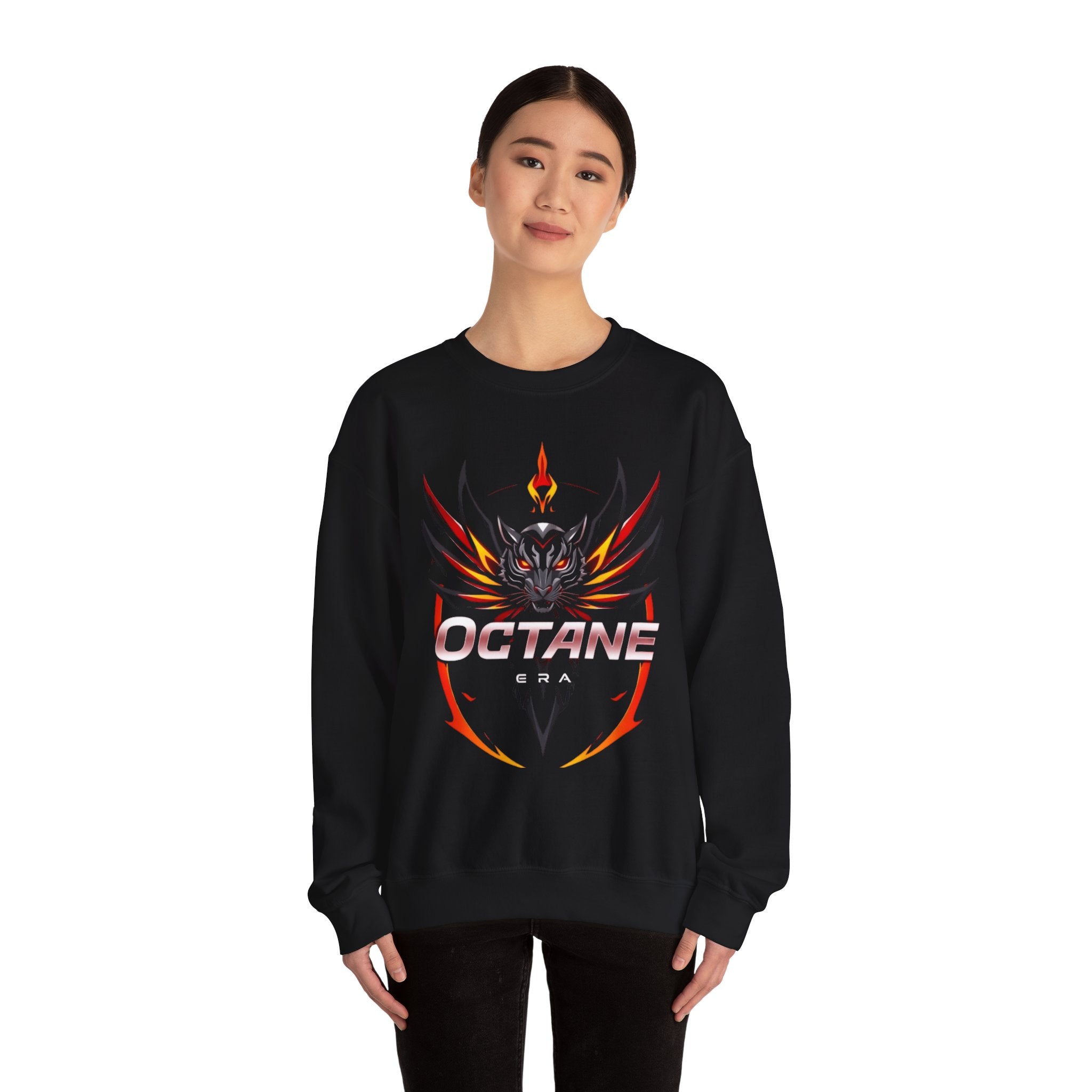 Octane Era Black Sweatshirt – Bold Flame Tiger Design