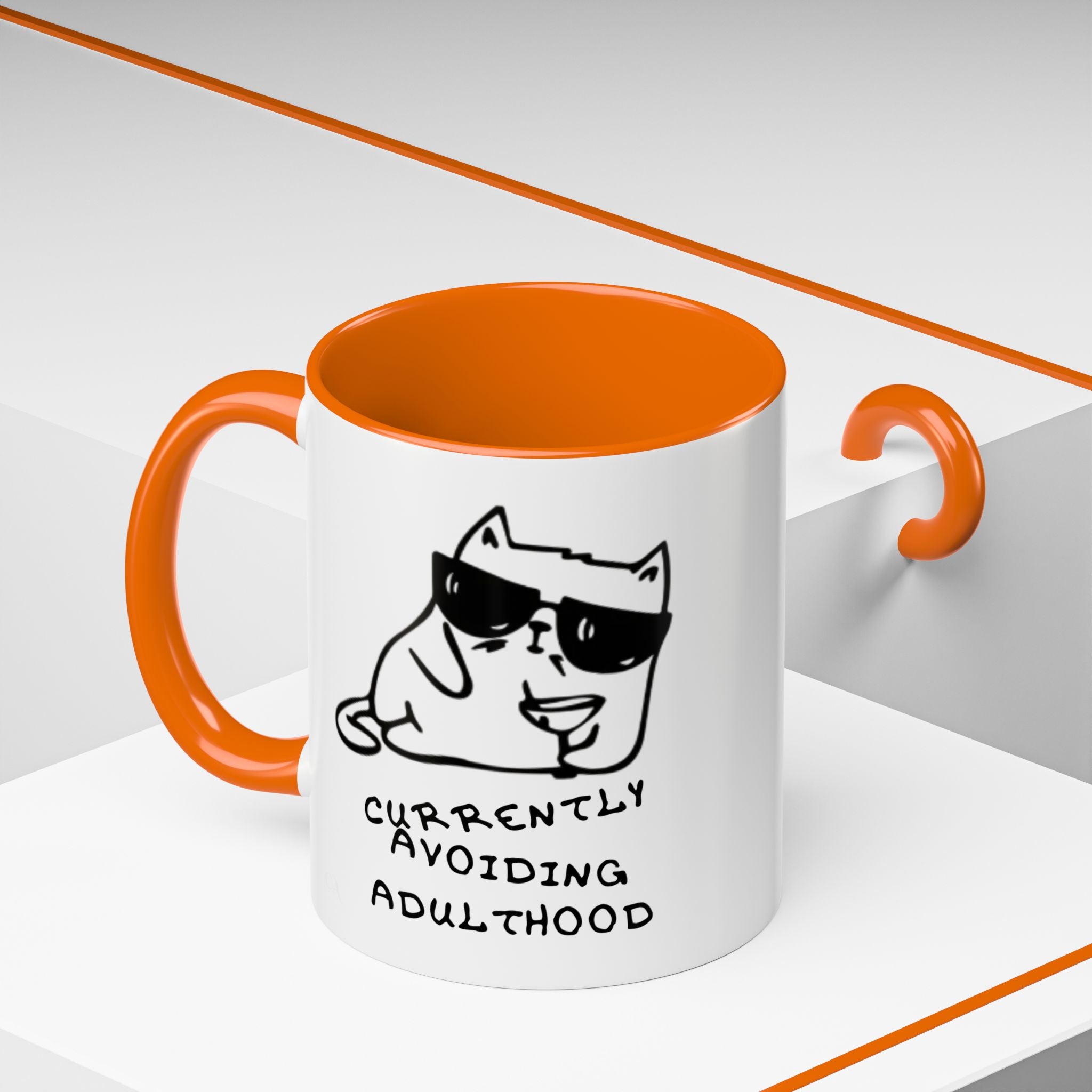 Currently Avoiding Adulthood Cat Mug – Funny Sketch Cartoon Coffee Cup