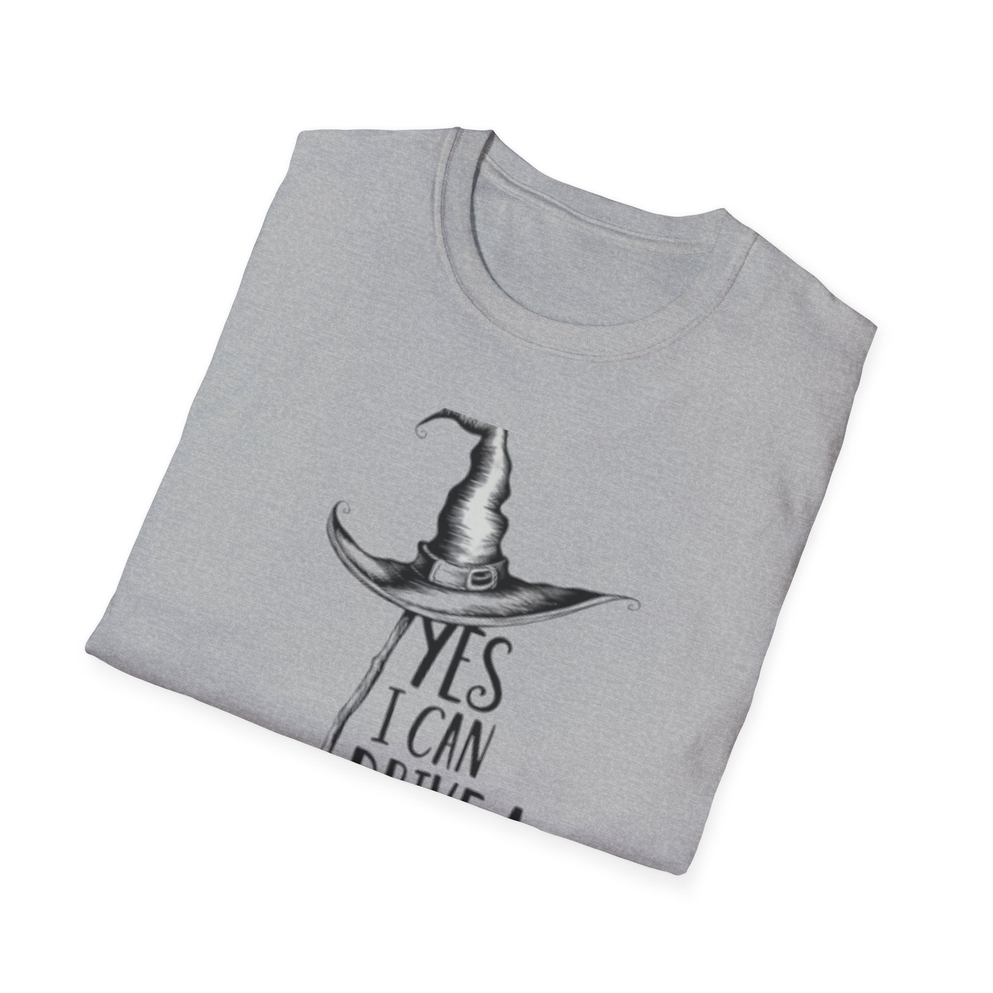 Yes I Can Drive a Stick – Funny Halloween Witch T-Shirt | Unisex Casual Tee
