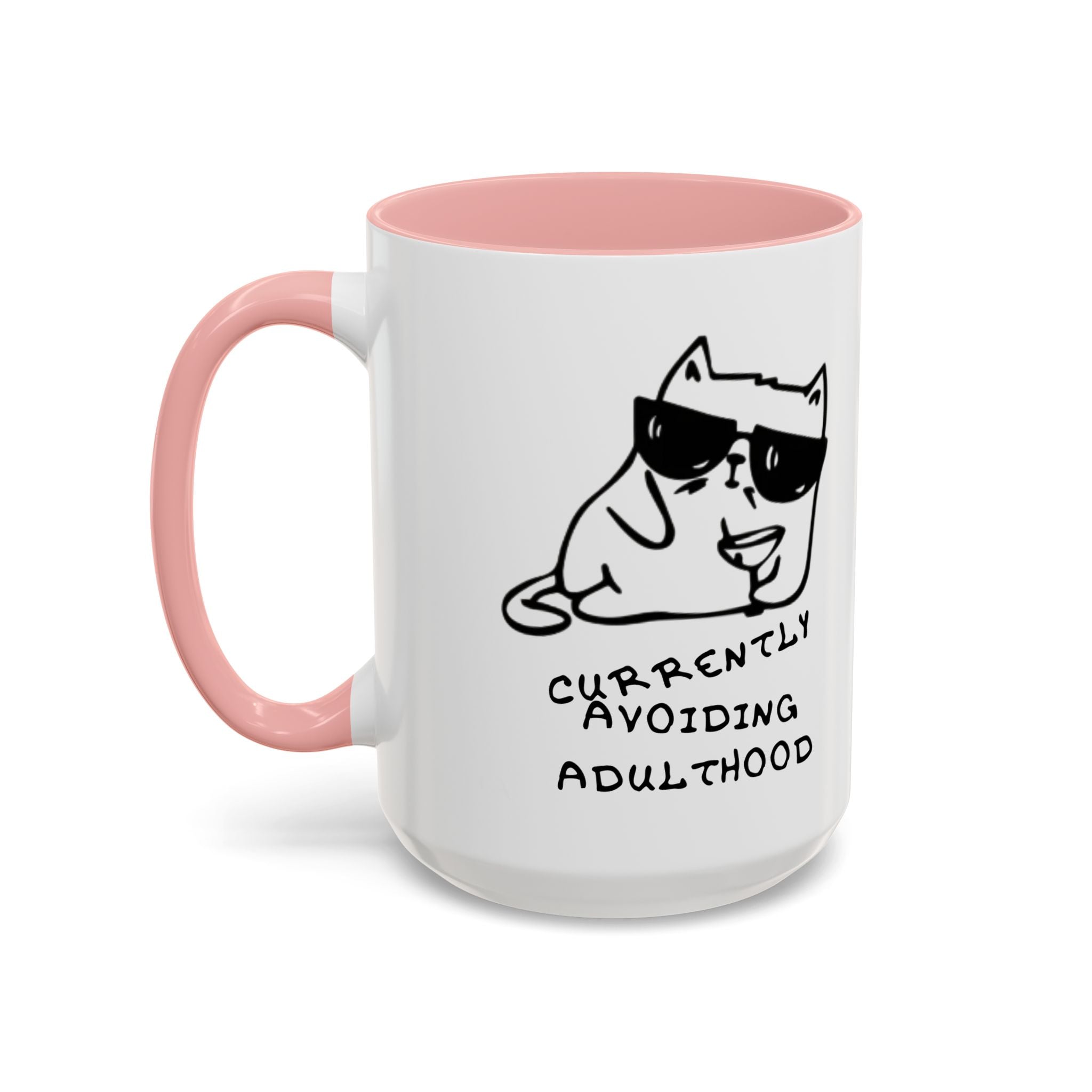 Currently Avoiding Adulthood Cat Mug – Funny Sketch Cartoon Coffee Cup