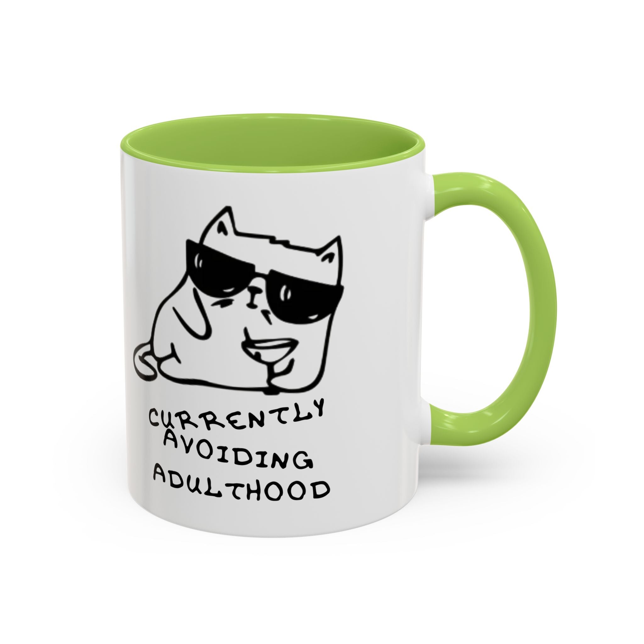 Currently Avoiding Adulthood Cat Mug – Funny Sketch Cartoon Coffee Cup
