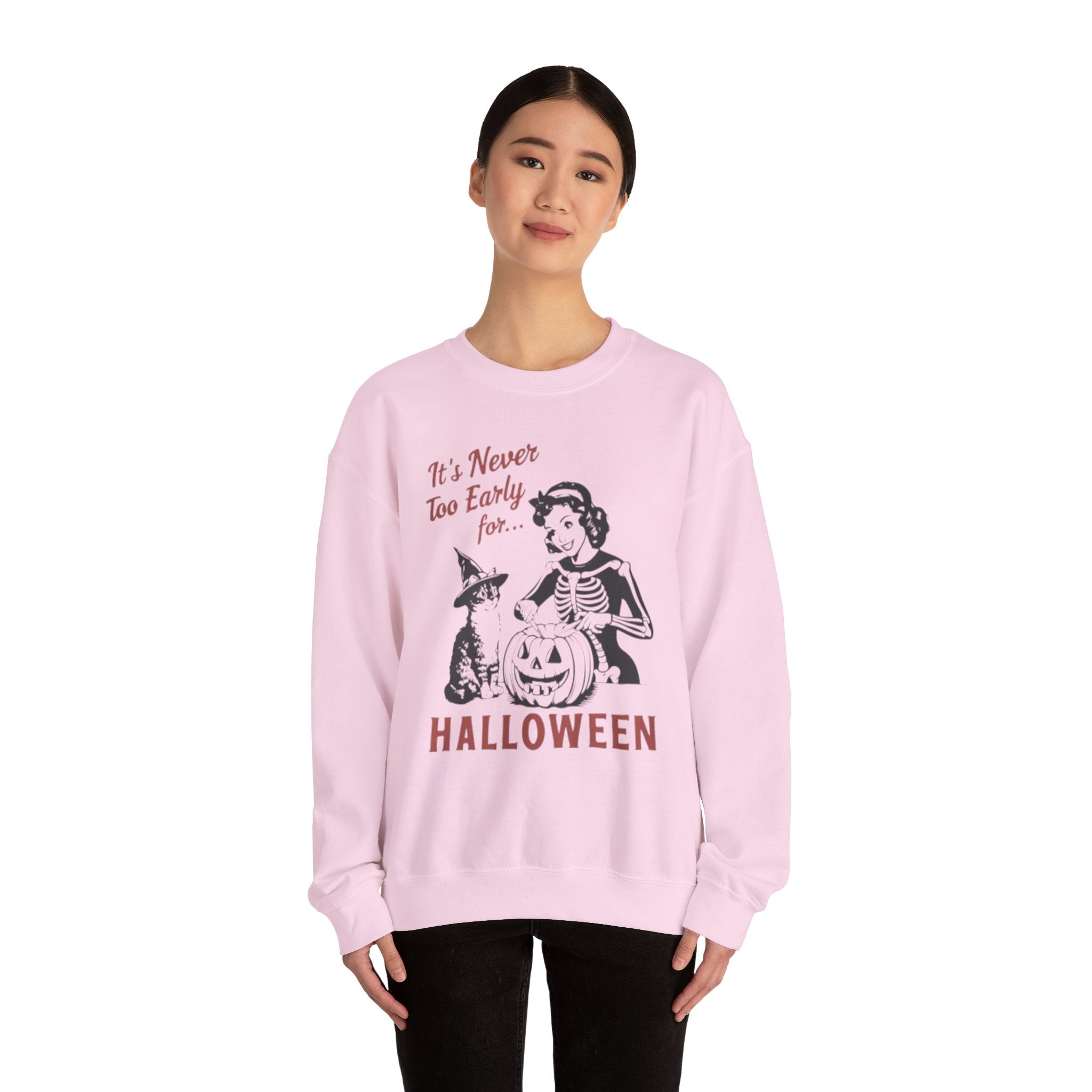 It’s Never Too Early for Halloween Retro Skeleton Cat Sweatshirt