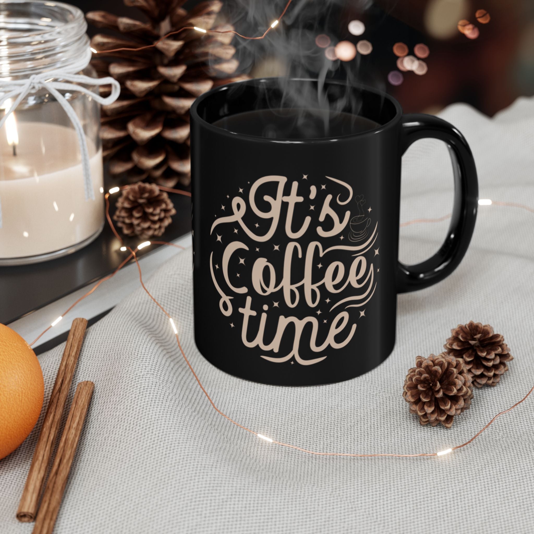 It’s Coffee Time Mug – Black Ceramic, 11oz / 15oz