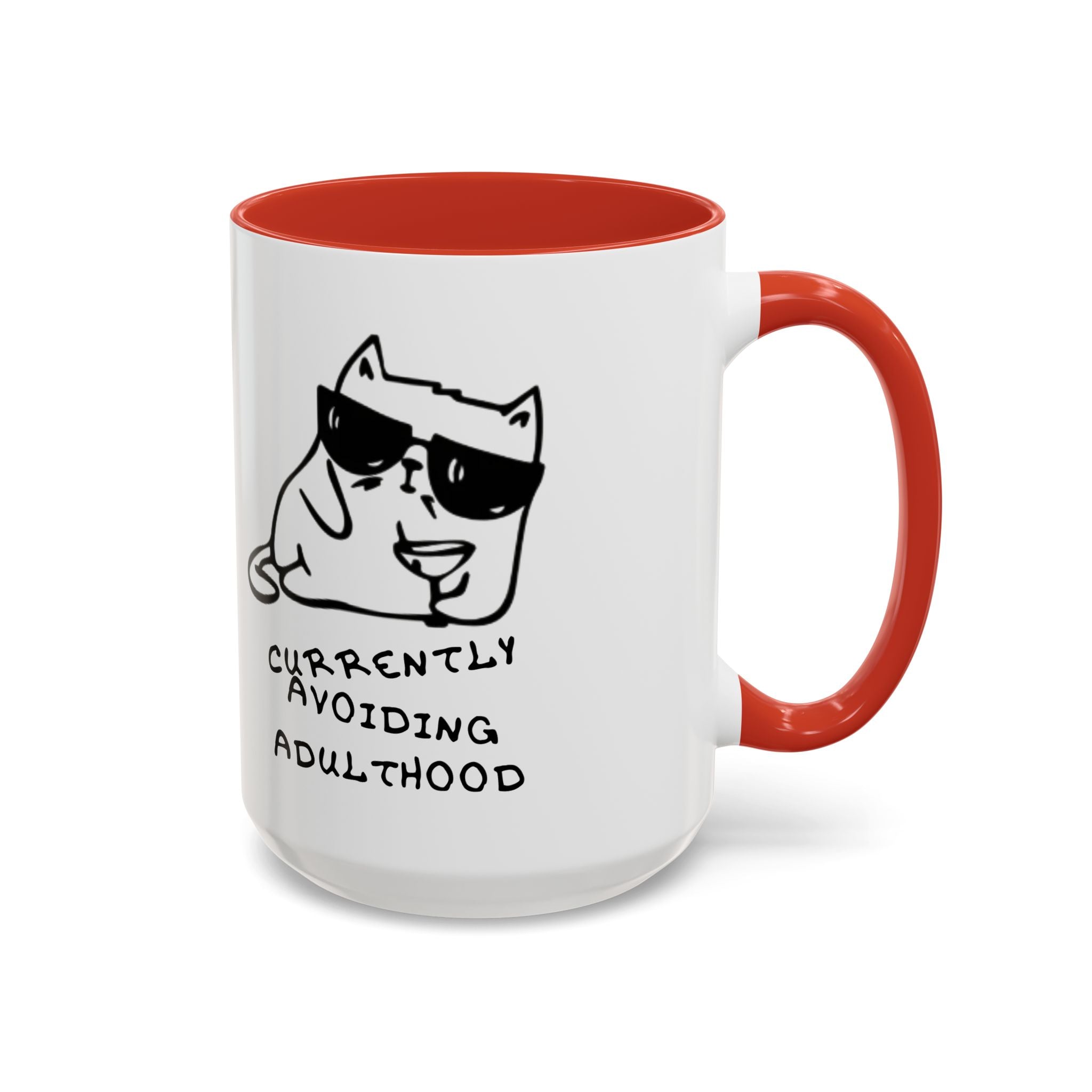 Currently Avoiding Adulthood Cat Mug – Funny Sketch Cartoon Coffee Cup