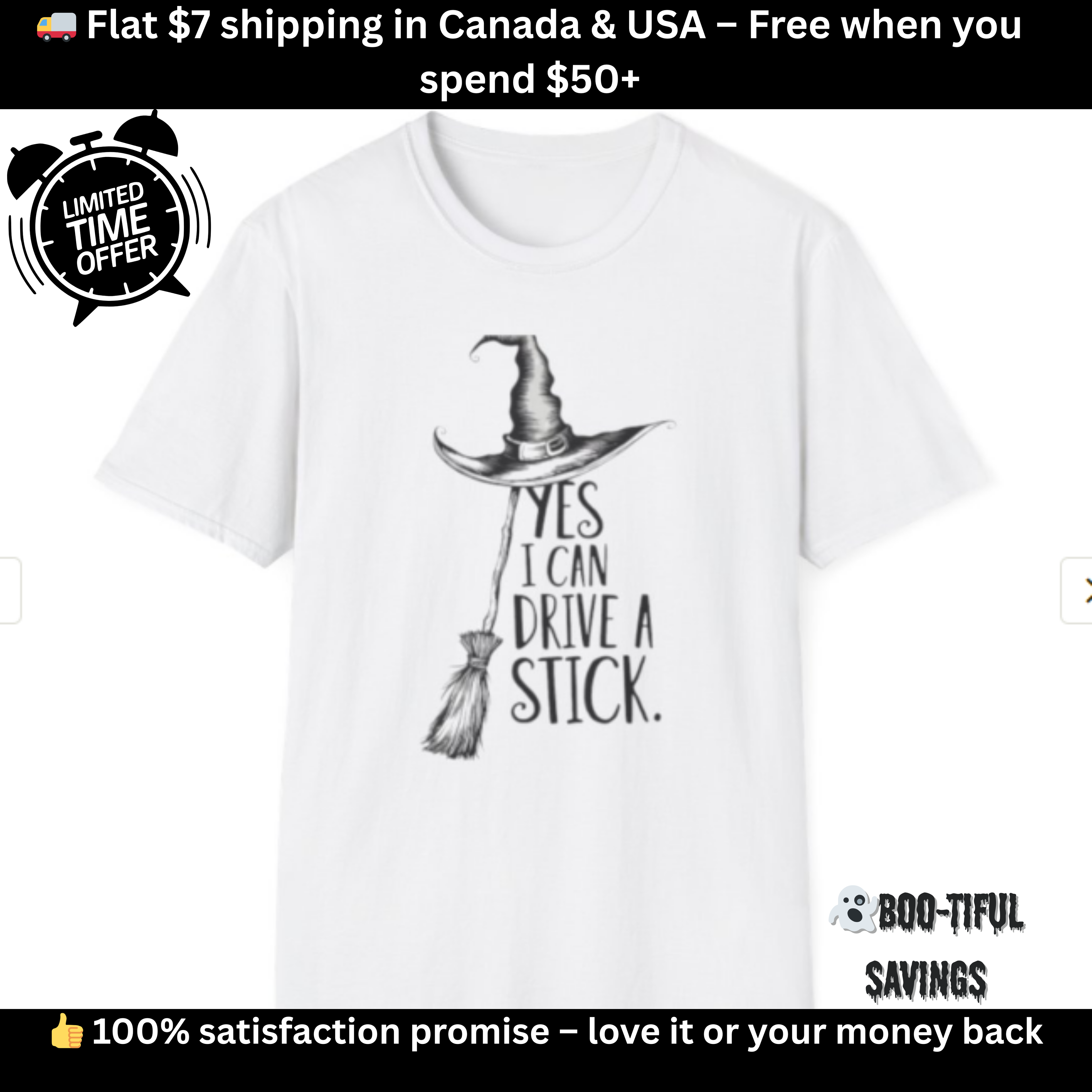 Yes I Can Drive a Stick โ Funny Halloween Witch T-Shirt | Unisex Casual Tee