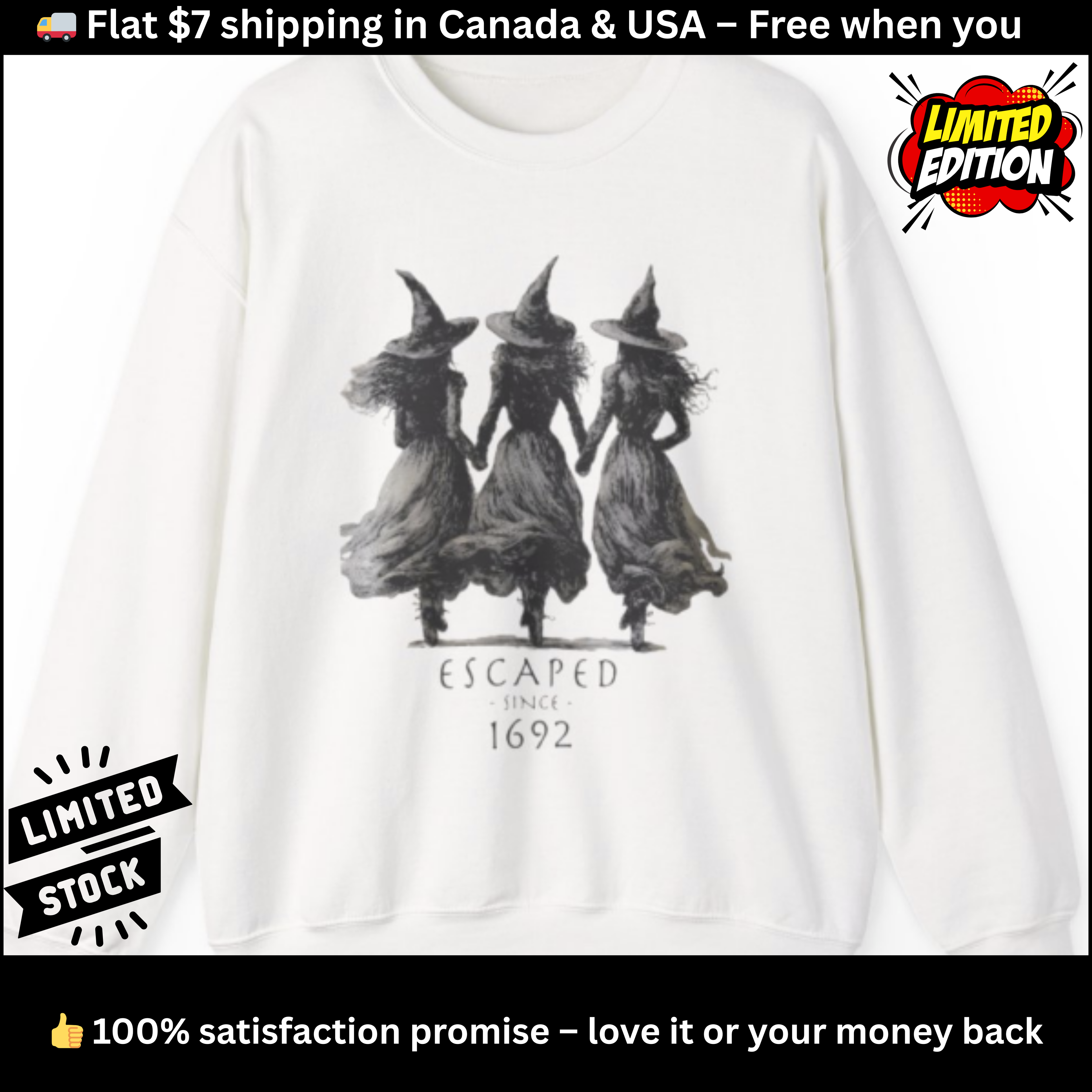 Witch Sisters โEscaped Since 1692โ Halloween Sweatshirt