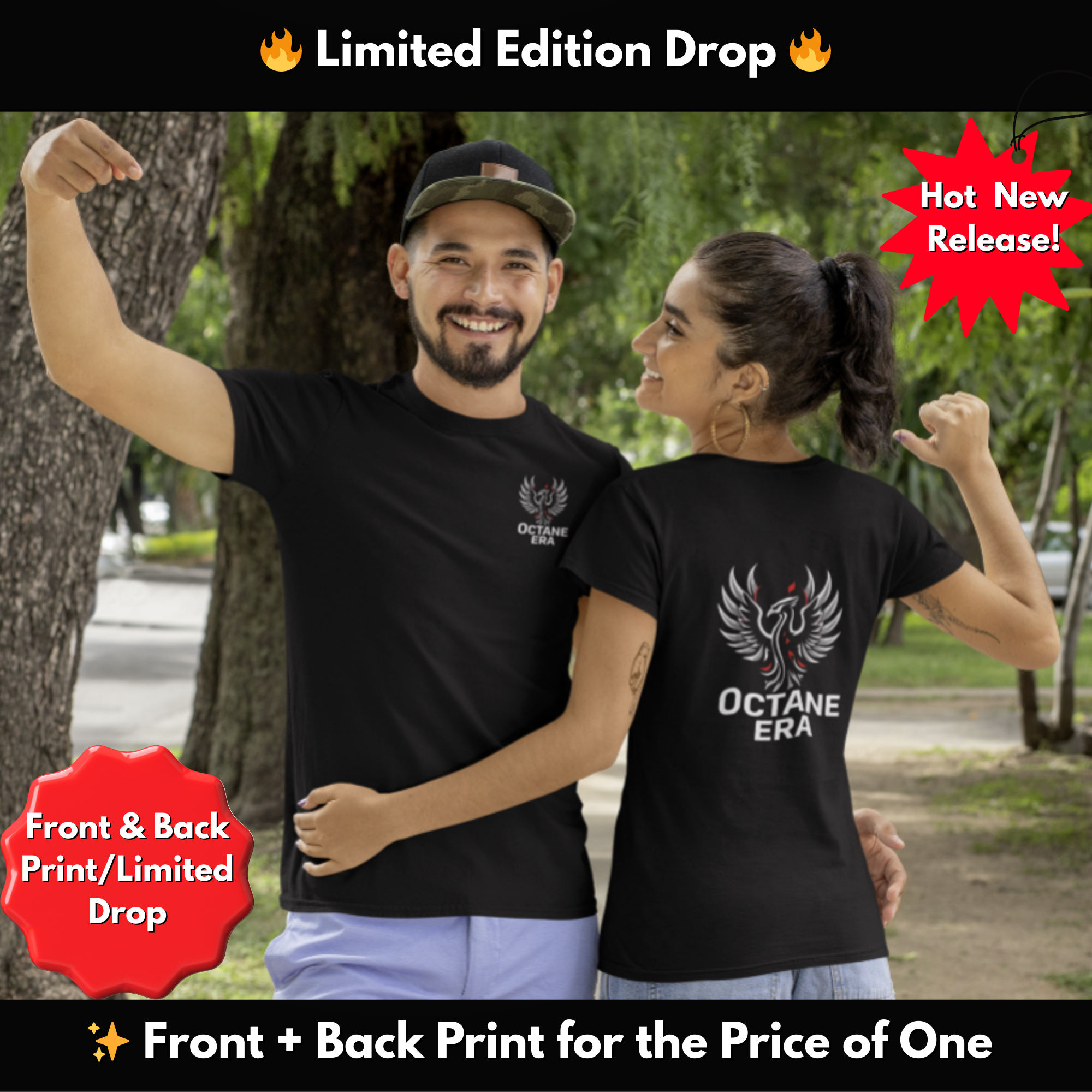 Octane Era Double-Sided Black Tee – Limited Edition