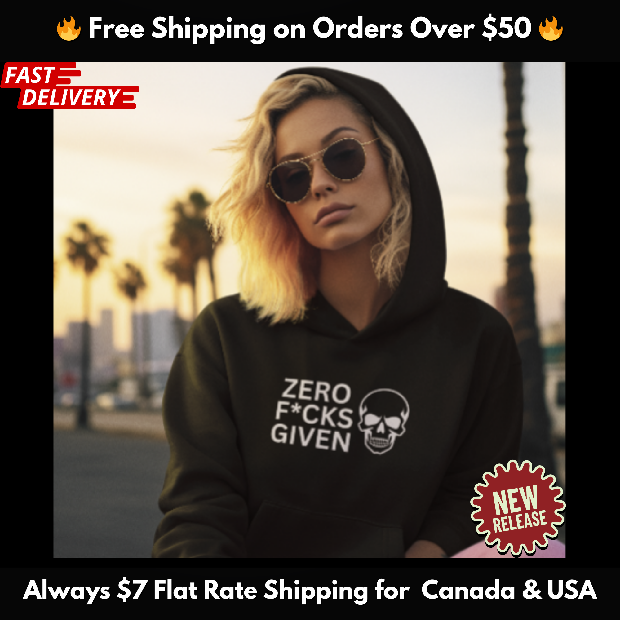 Zero Fcks Given Skull Hoodie – Bold Statement Pullover | Gildan® 18500