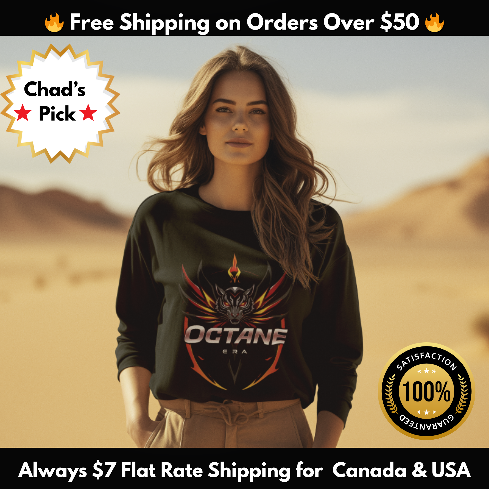 Octane Era Black Sweatshirt – Bold Flame Tiger Design