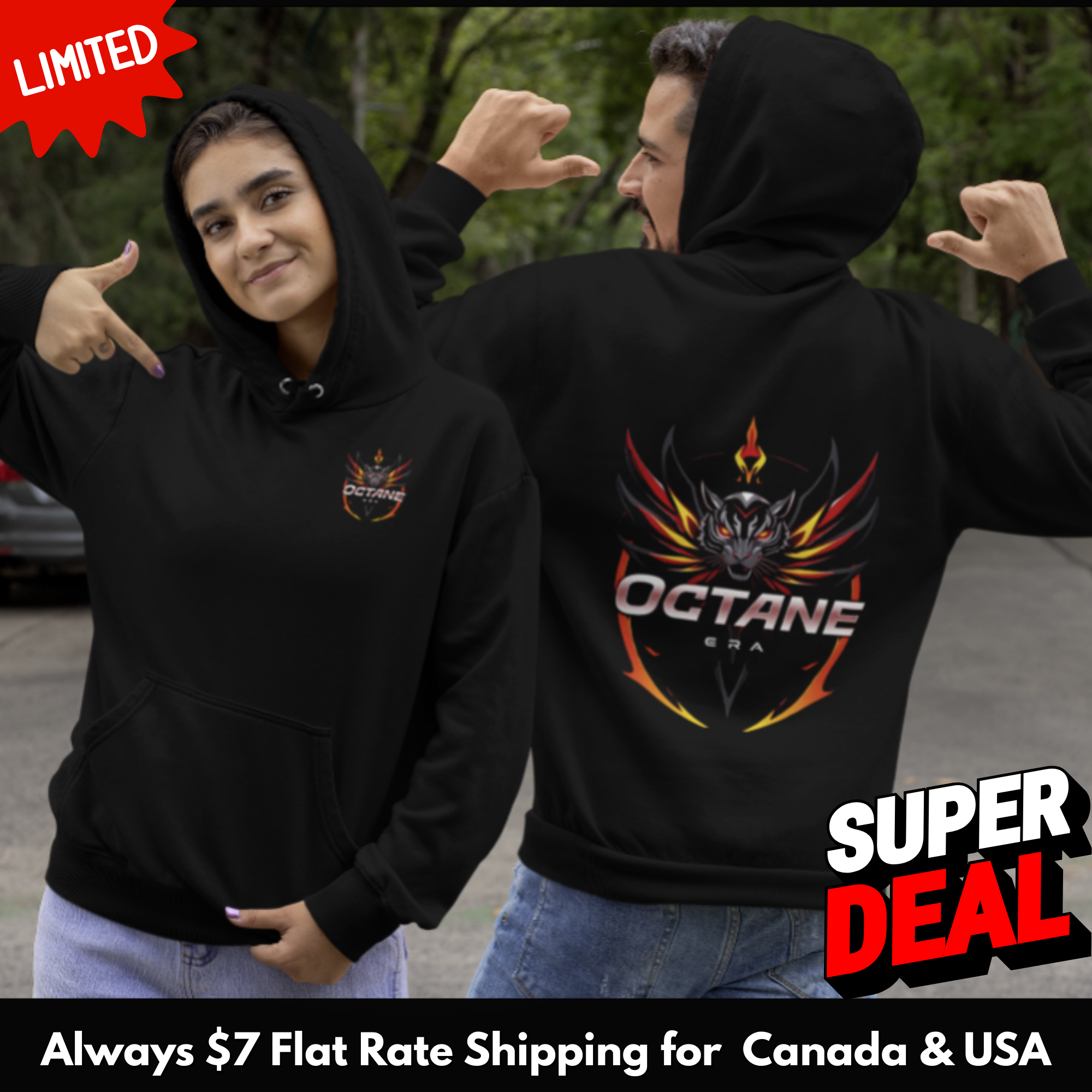 Octane Era Black Hoodie – Double Print Design, Same Price