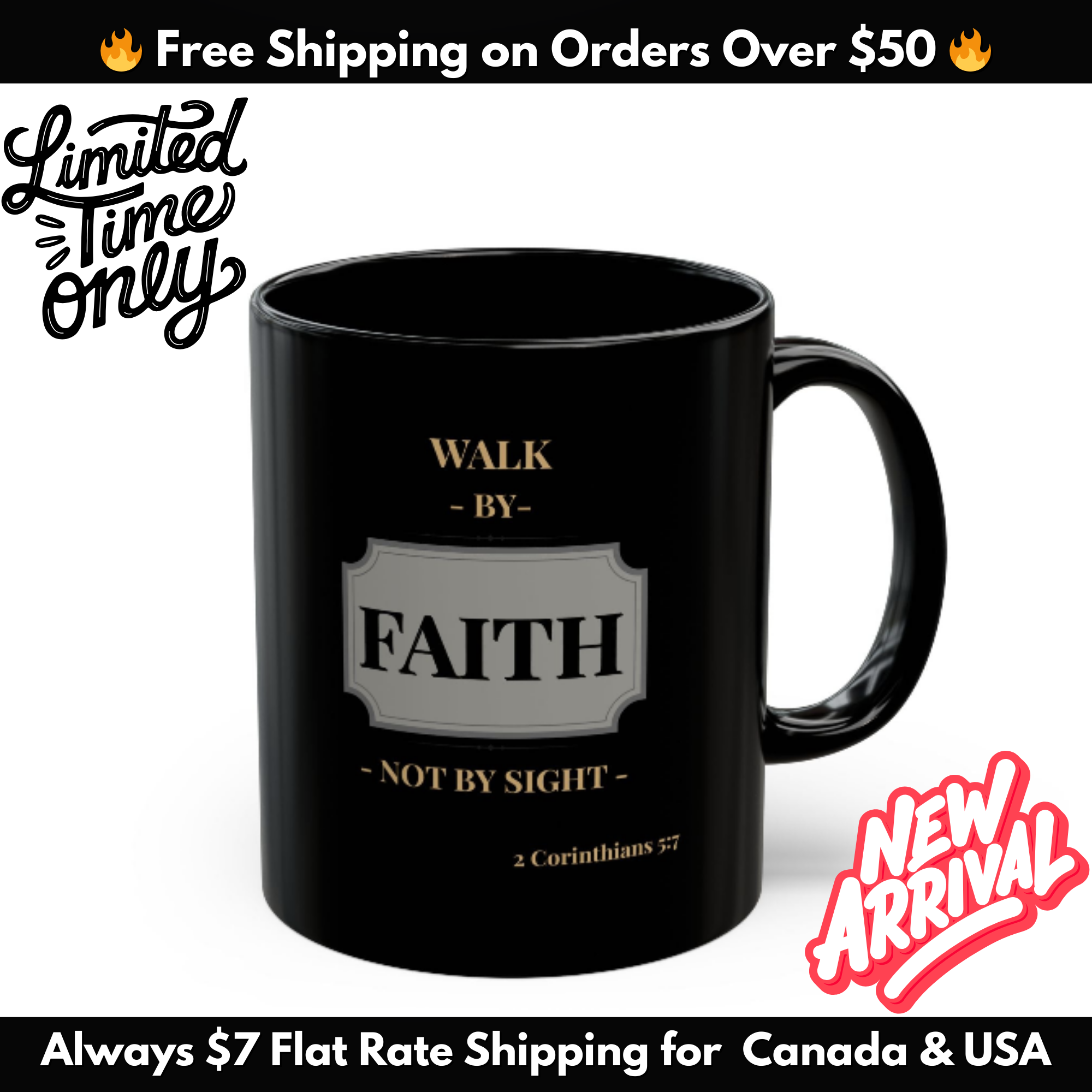 Black Faith Mug - Inspirational Coffee Cup for Believers