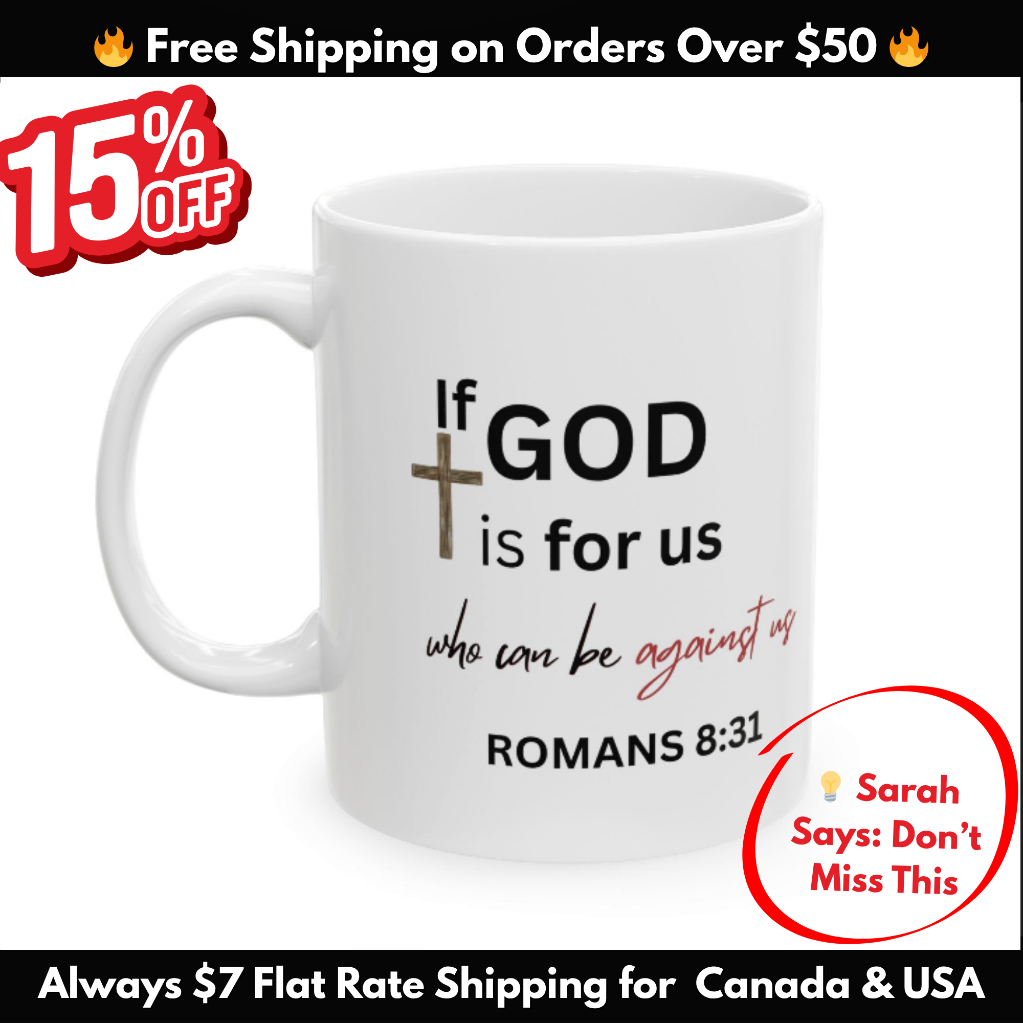 If God Is for Us Scripture Mug – Romans 8:31 Christian Coffee Cup