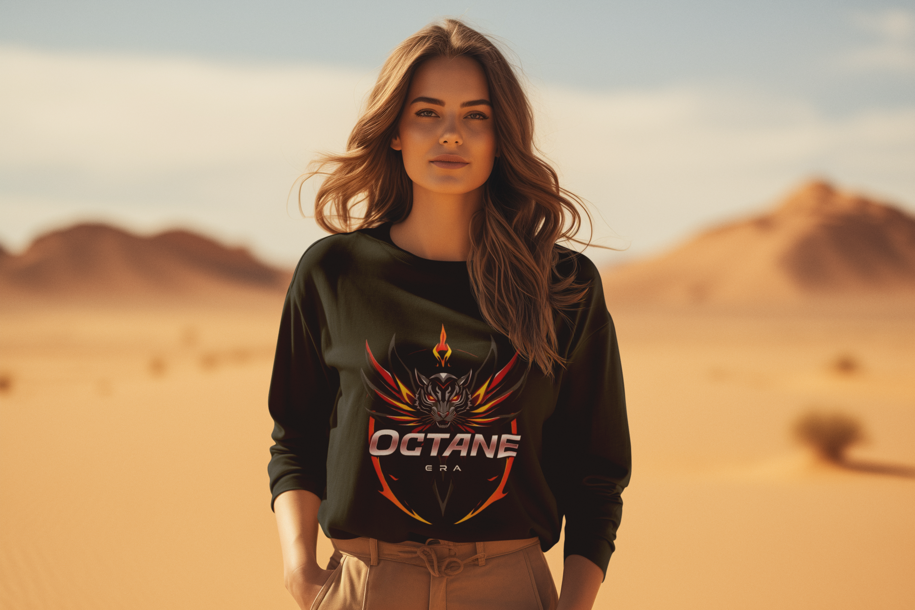 Octane Era Black Sweatshirt – Bold Flame Tiger Design