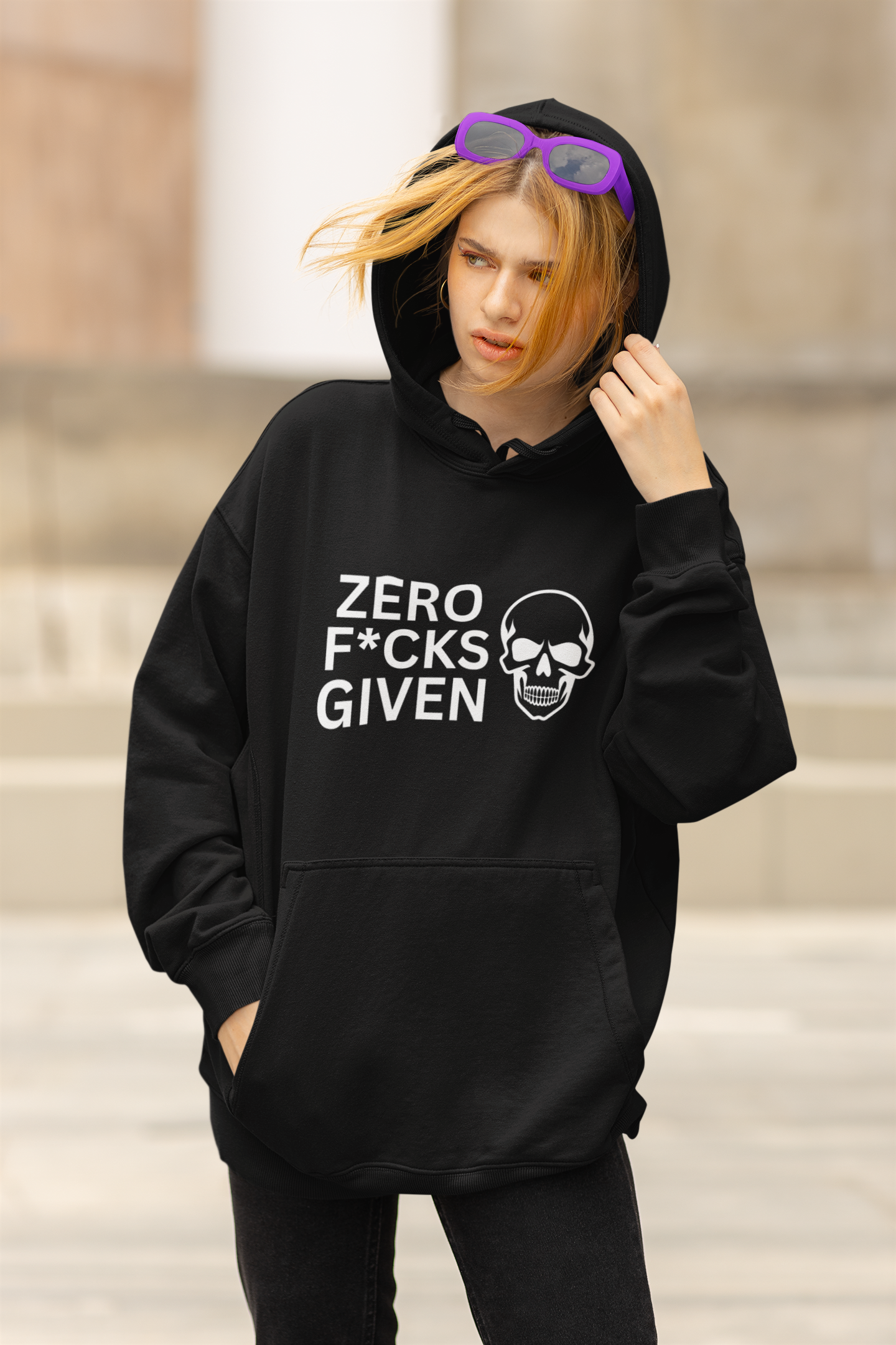 Zero Fcks Given Skull Hoodie – Bold Statement Pullover | Gildan® 18500