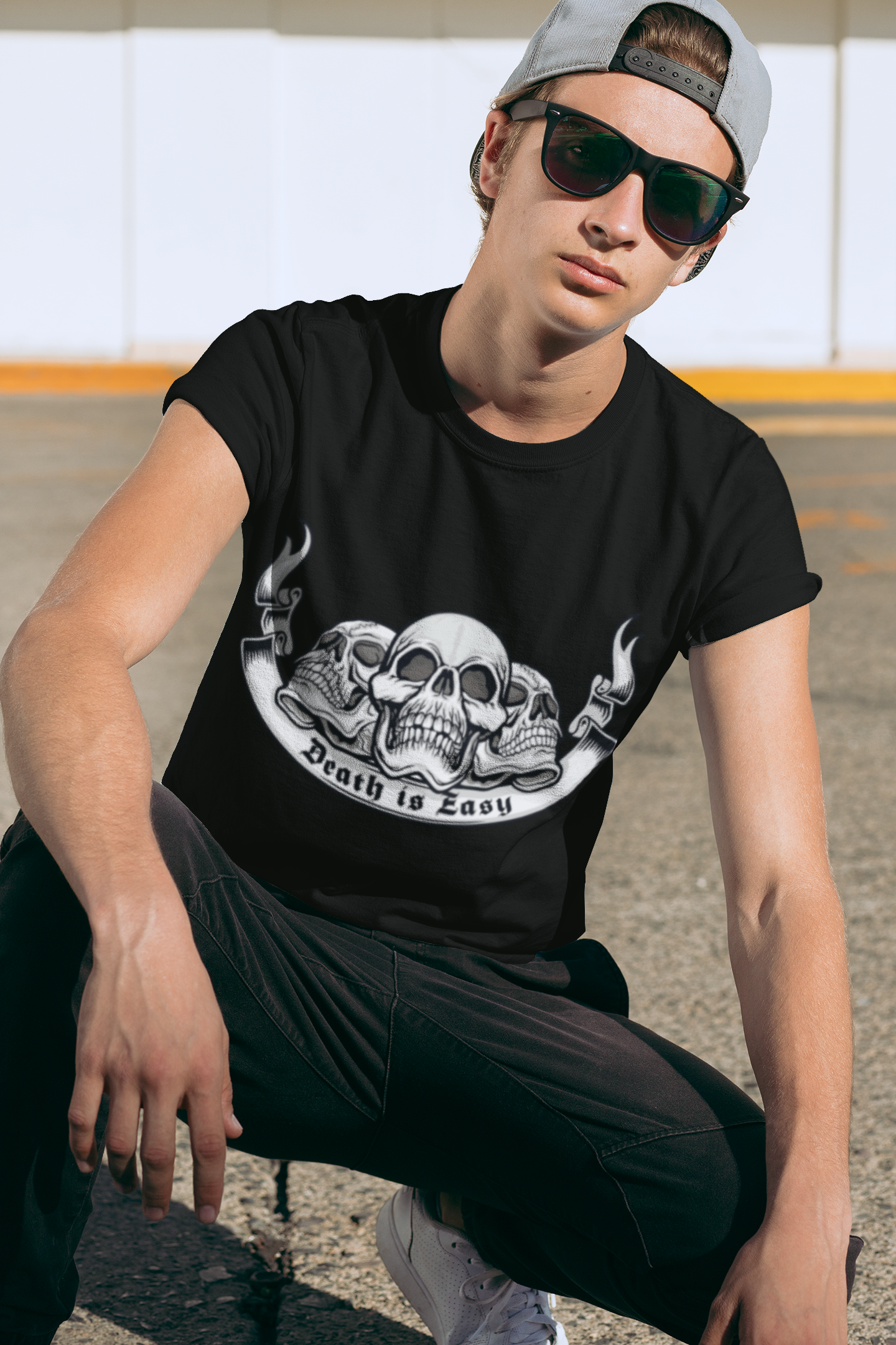 Skull Graphic Tee - Death is Easy Unisex Softstyle T-Shirt, Casual Wear, Gothic Fashion, Music Festival Shirt, Halloween Costume Top