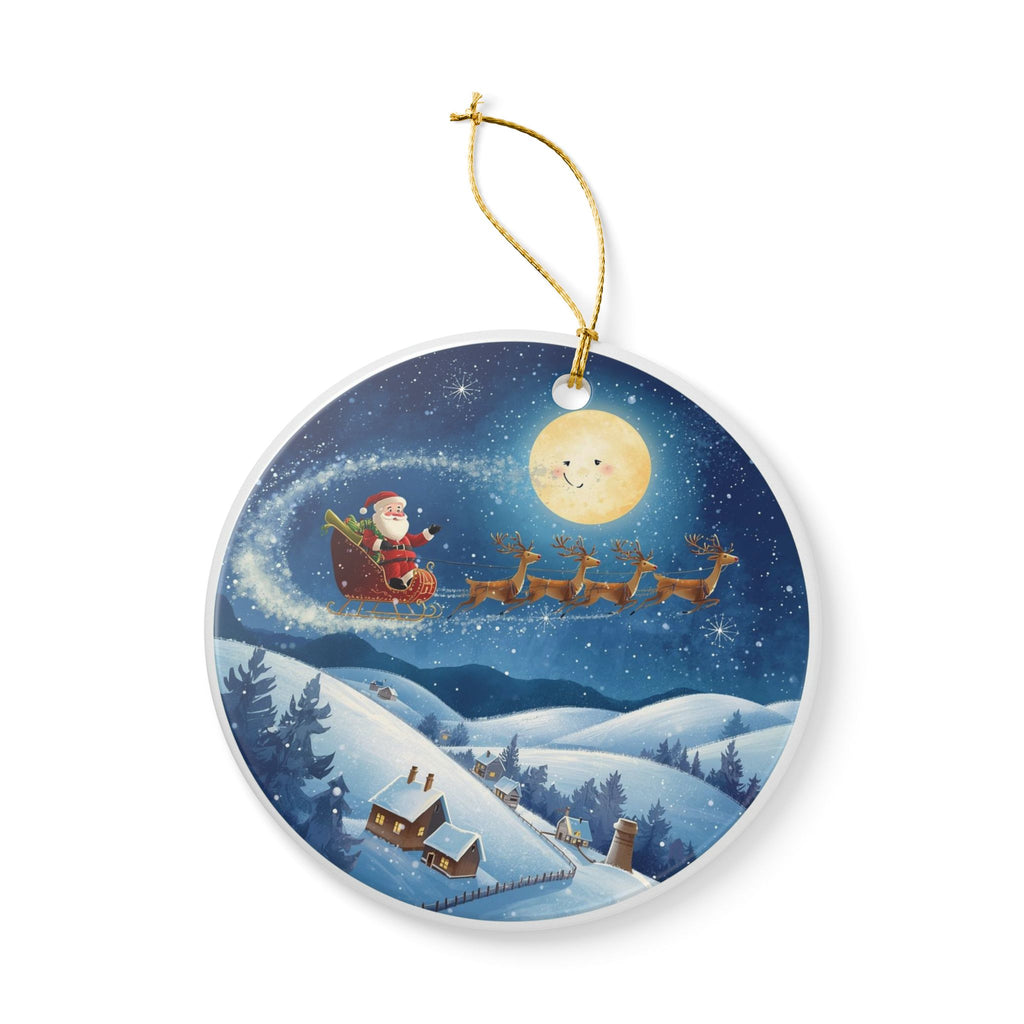 Santa & Reindeer Night Sky Ceramic Ornament