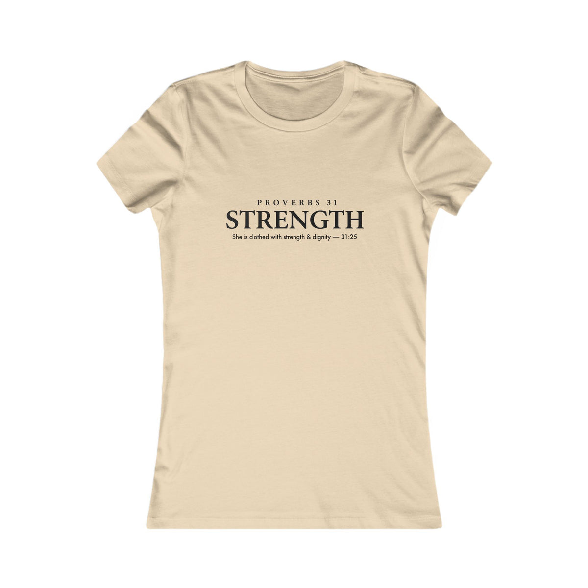 Cream Bella Canvas women's fitted t-shirt with Proverbs 31 Strength scripture design — Christian faith apparel for women