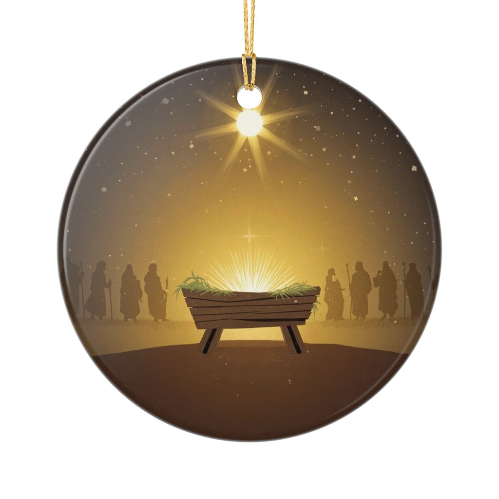 Nativity Manger Ceramic Ornament — Double-Sided Christmas Decor