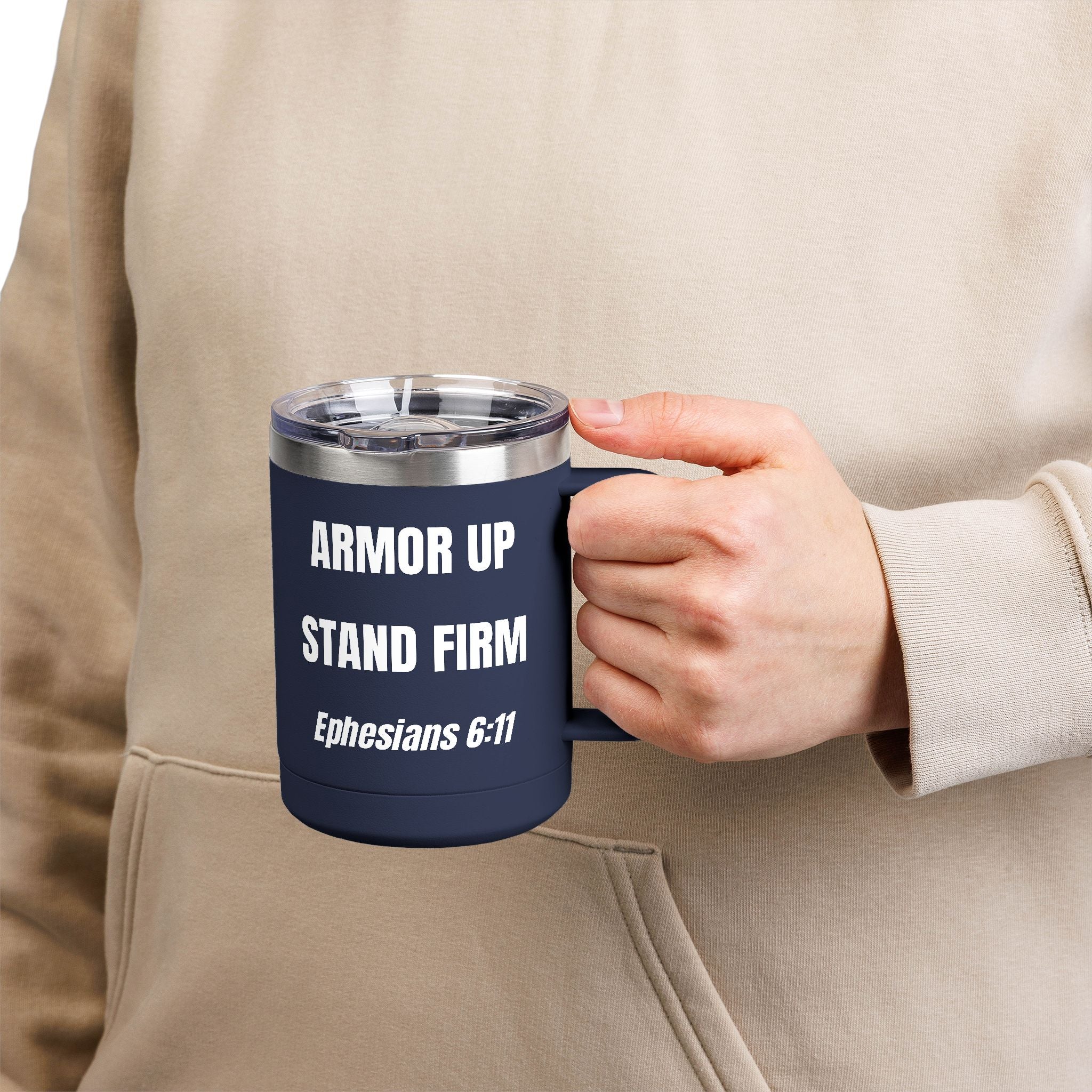 Armor Up Stand Firm 15oz Travel Mug – Ephesians 6:11 Christian Tumbler