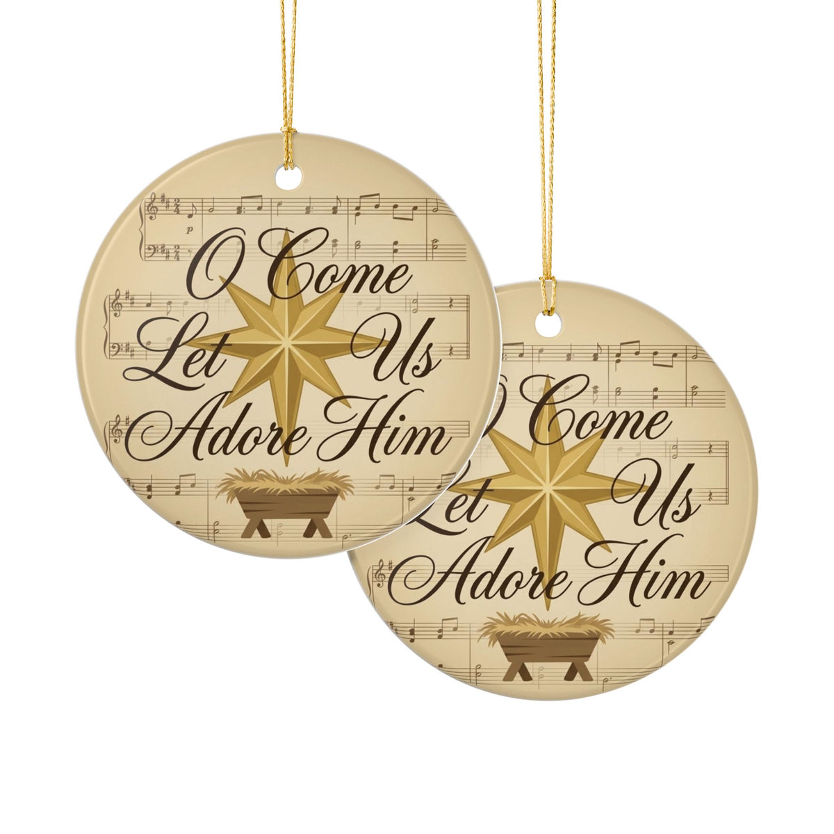 Ceramic Ornament — O Come Let Us Adore Him Christmas