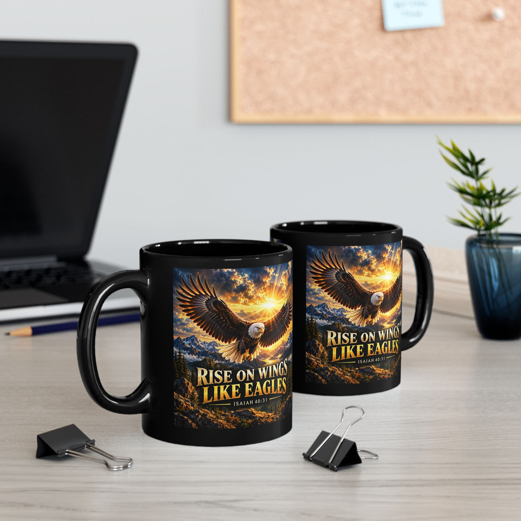 Rise on Wings Like Eagles — Isaiah 40:31 Black Mug