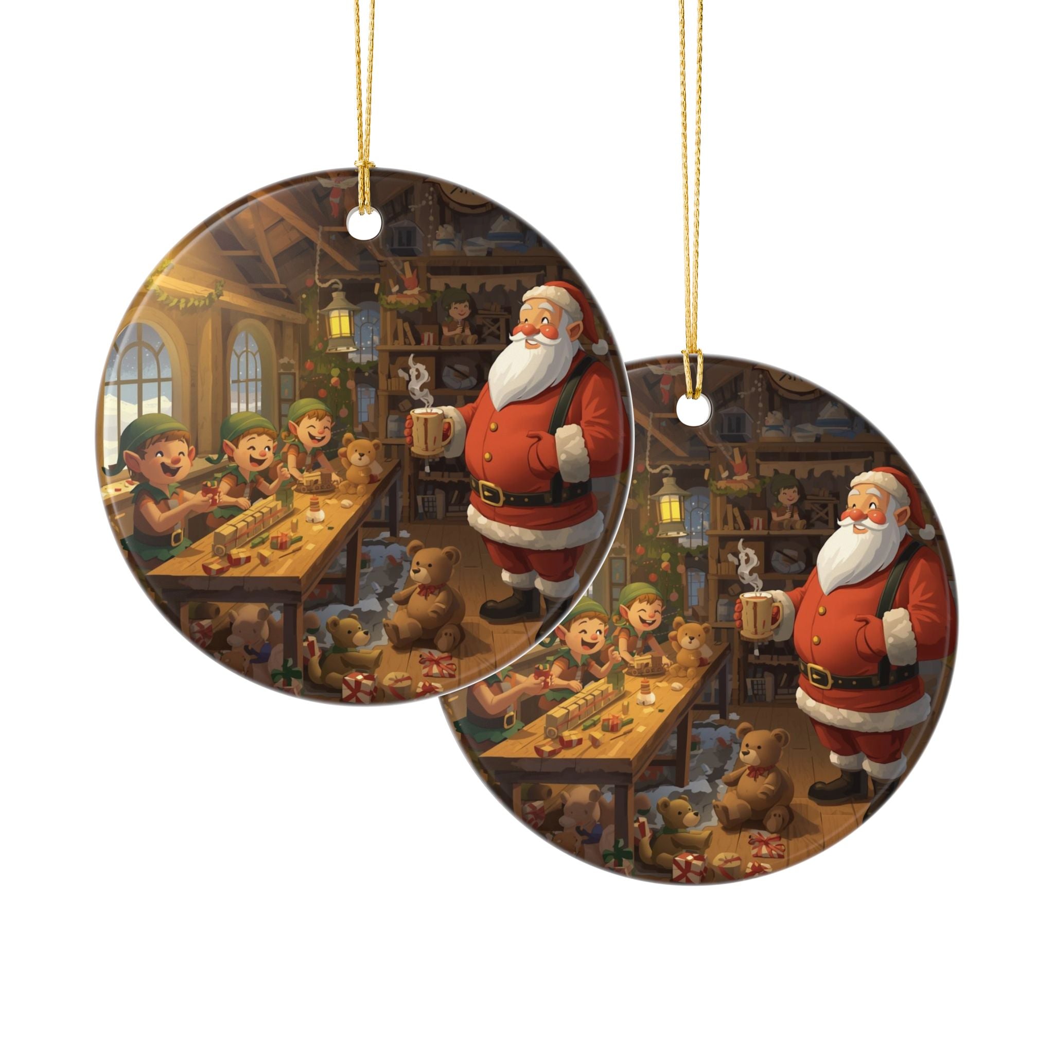 Santa & Elves Workshop Ornament — Holiday Scene