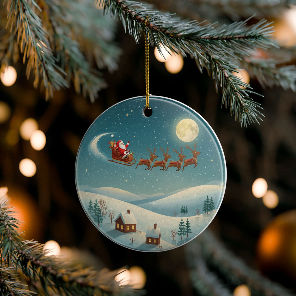 Santa Sleigh Night Sky Ornament (Double-Sided)