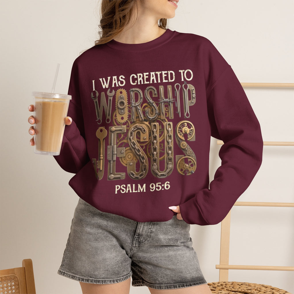 Worship Jesus Psalm 95:6 Crewneck Sweatshirt – Christian Faith Pullover