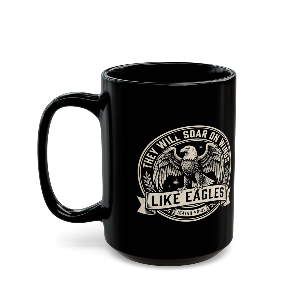 Eagle Emblem Black Ceramic Mug — They Will Soar on Wings Like Eagles — Isaiah 40:31