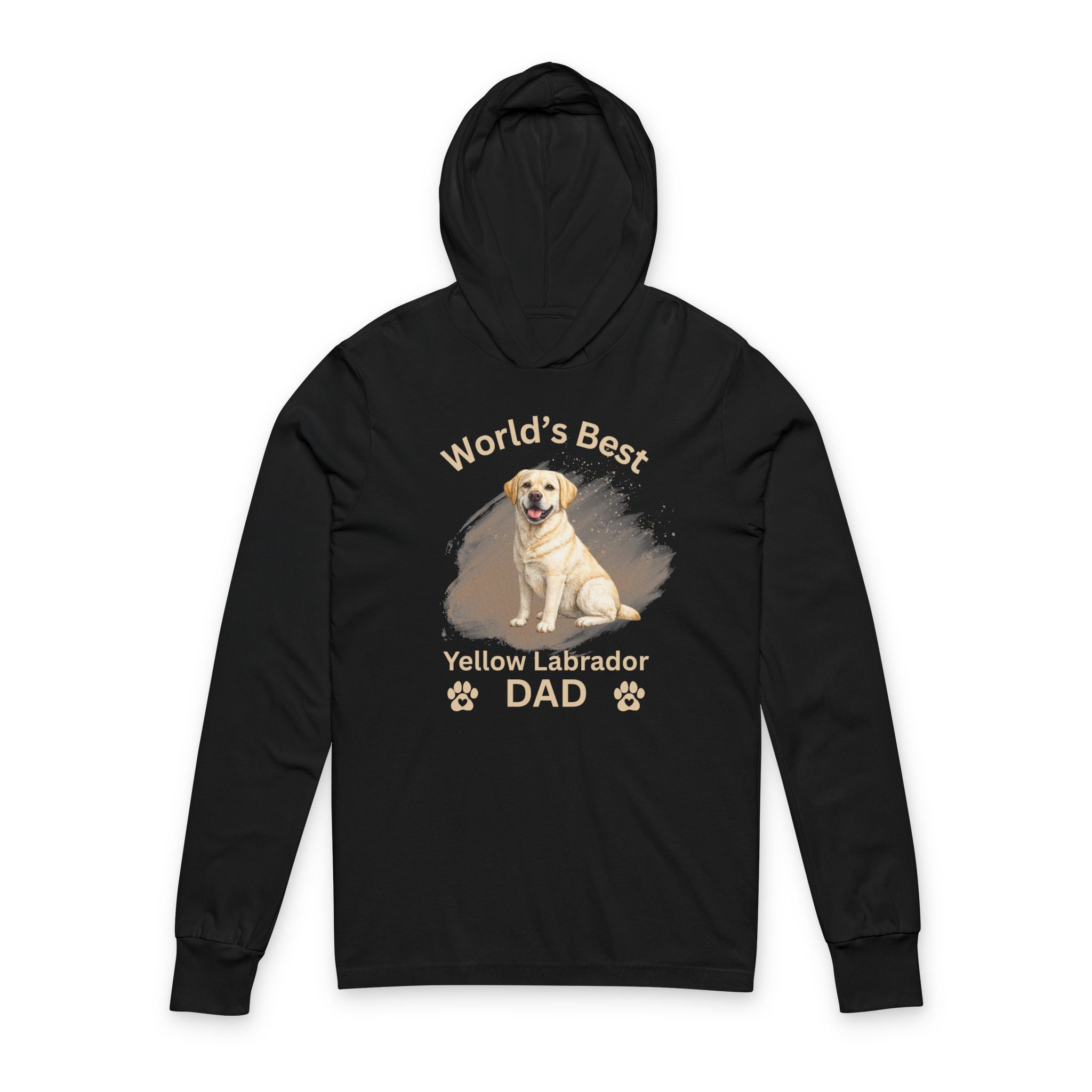 Black hoodie with a yellow Labrador design and text on a white background
