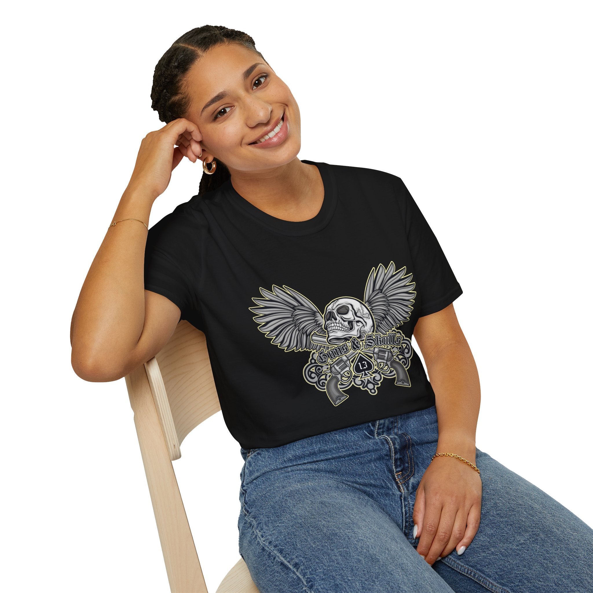 Edgy Skull Wings T-Shirt, Unisex Graphic Tee for Music Lovers, Casual Wear, Gift for Halloween, Vintage Style Shirt