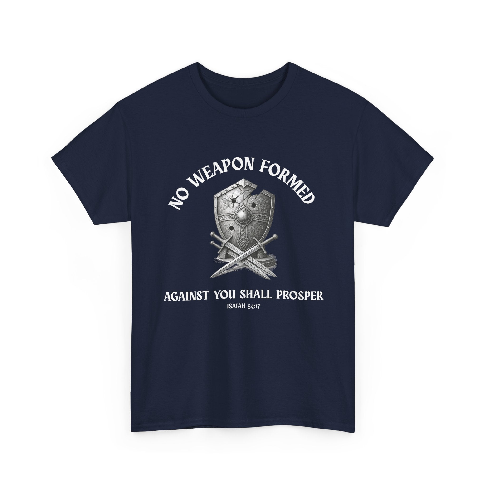 Christian T-Shirt – Isaiah 54:17 “No Weapon Formed” Bible Verse Faith Shirt