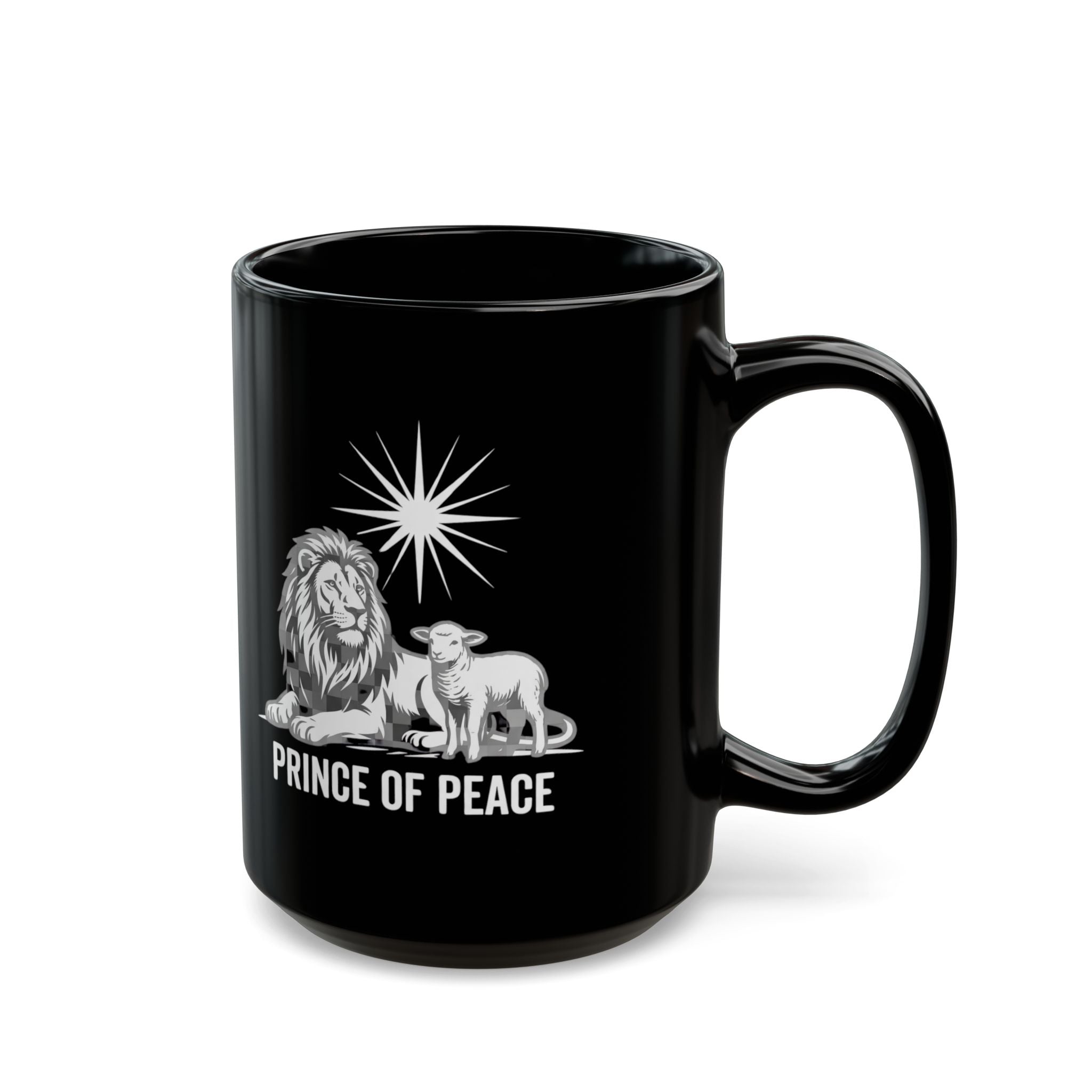 Prince of Peace Black Mug — Lion & Lamb Christian Coffee Mug (11oz/15oz)