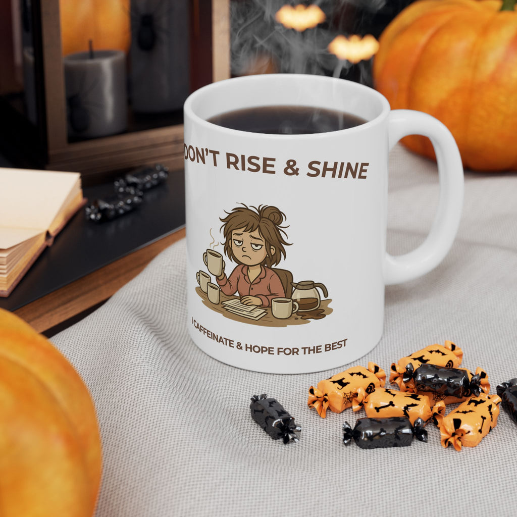 ☕ I Don’t Rise & Shine – I Caffeinate & Hope For The Best Coffee Mug (11oz/15oz)