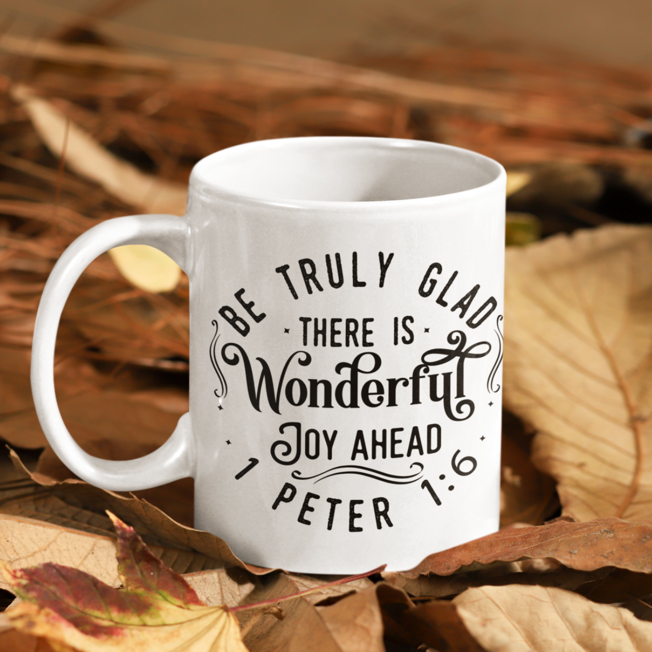 1 Peter 1:6 "Wonderful Joy" Floral Scripture Coffee Mug