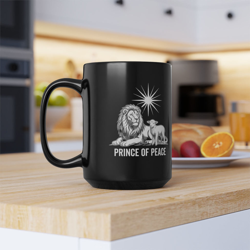 Prince of Peace Black Mug — Lion & Lamb Christian Coffee Mug (11oz/15oz)