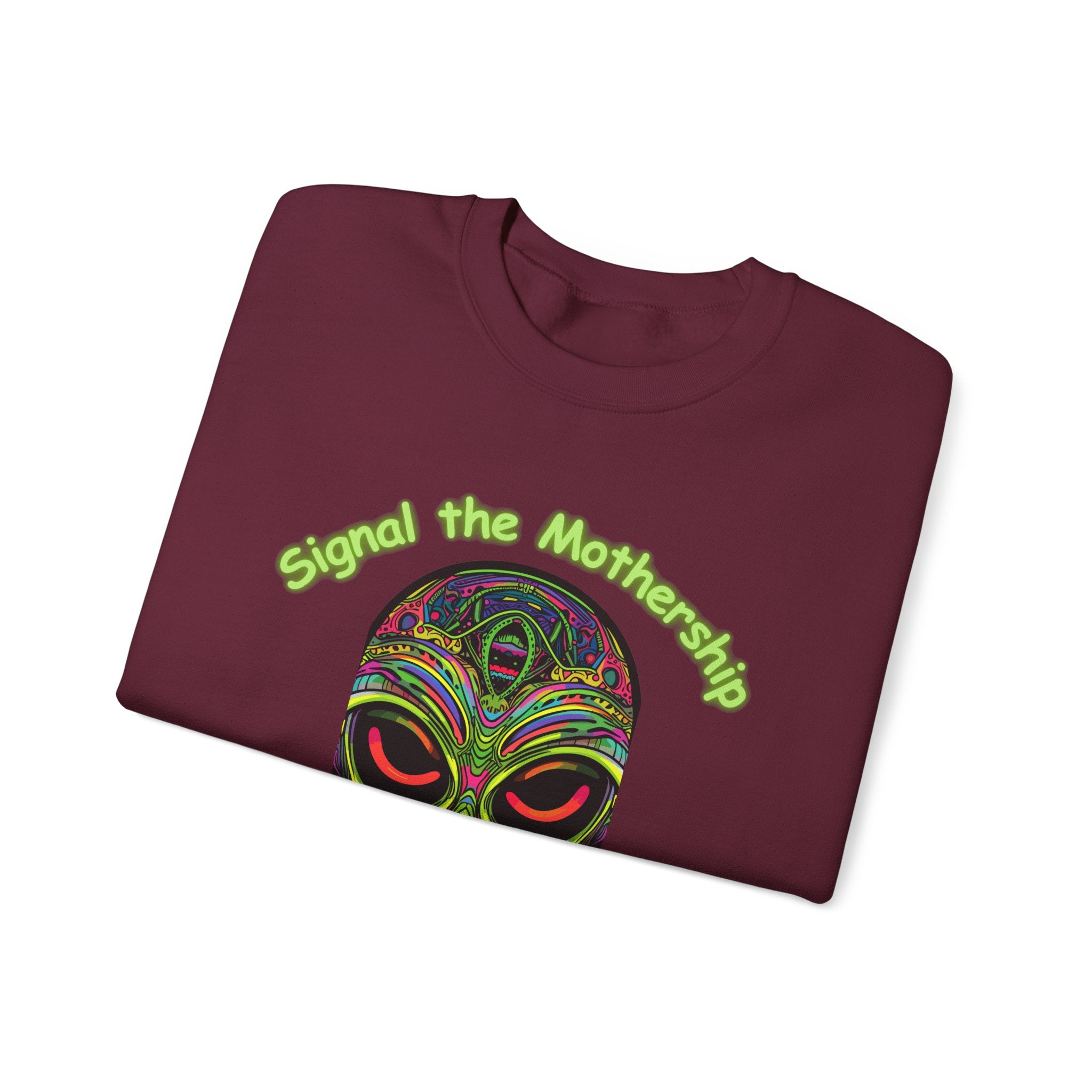 Alien Skull Crewneck Sweatshirt - "Signal the Mothership I’m Done Here" Psychedelic Graphic