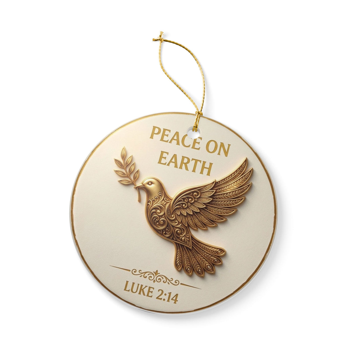 Peace on Earth Ceramic Ornament — Dove with Olive Branch (Luke 2:14)