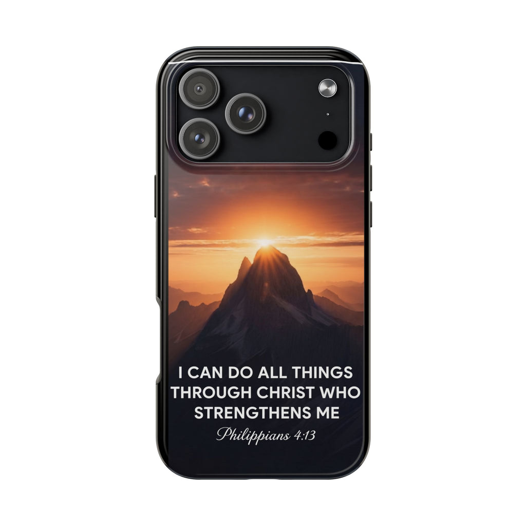 Christian Mountain Sunset Tough Phone Case — "I Can Do All Things" Philippians 4:13