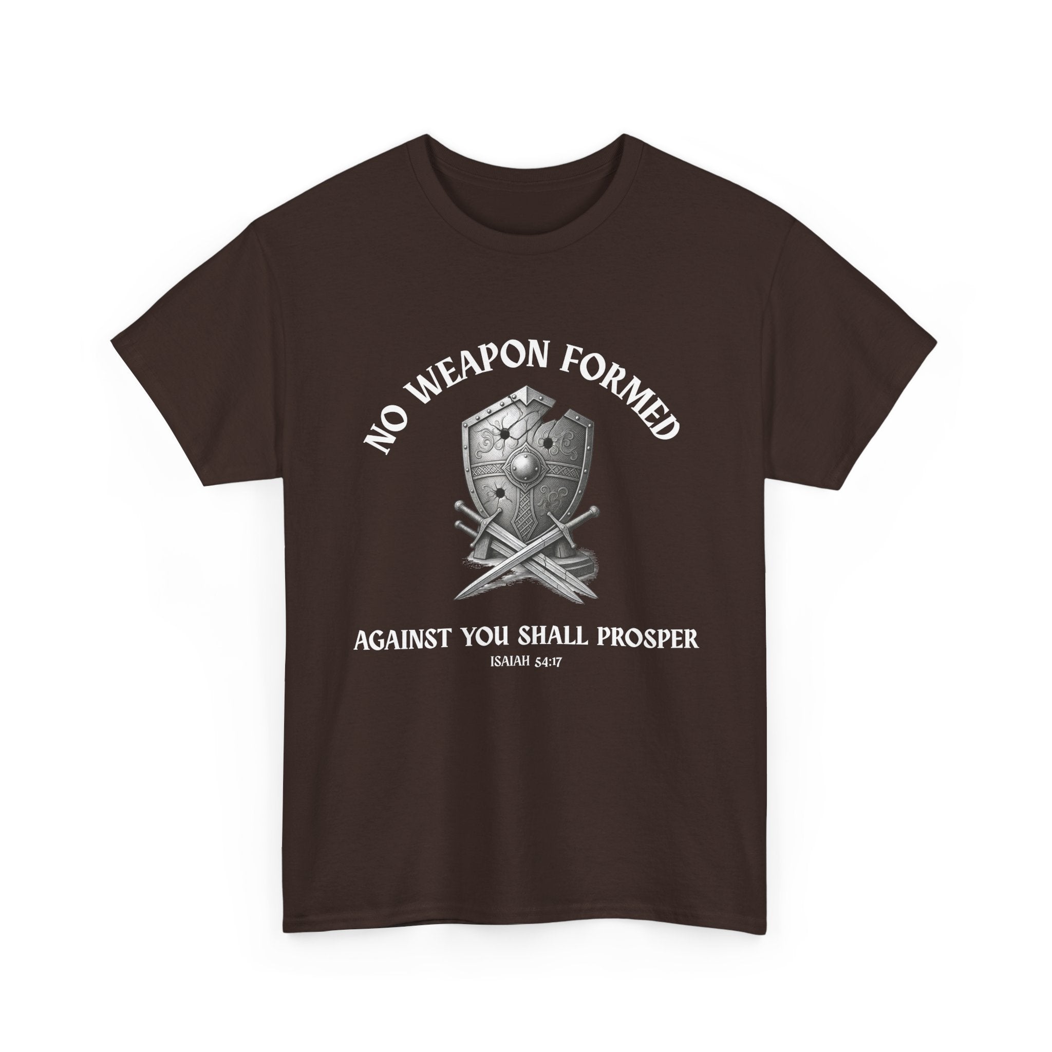 Christian T-Shirt – Isaiah 54:17 “No Weapon Formed” Bible Verse Faith Shirt