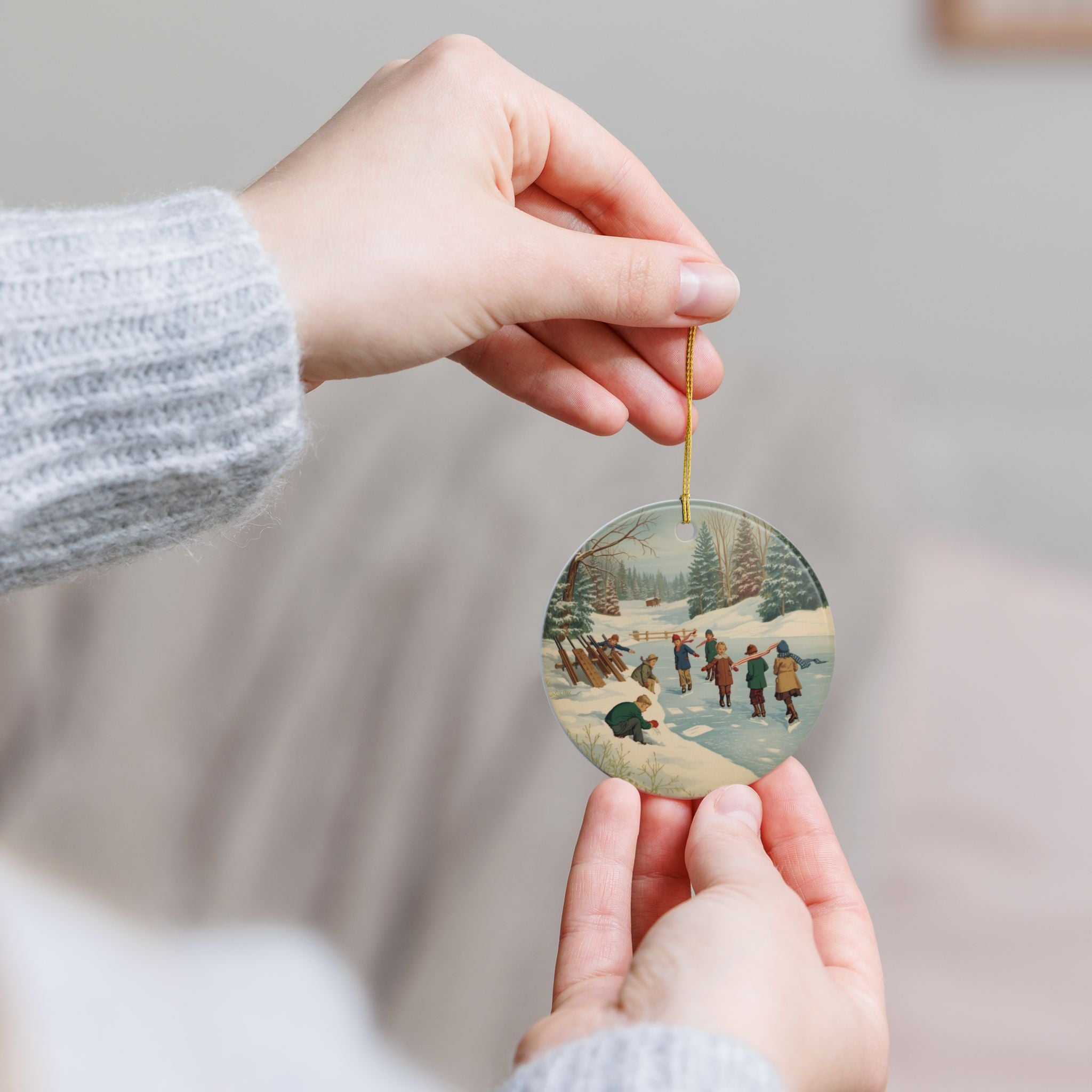 Vintage Ice Skating Ornament — Retro Winter Scene