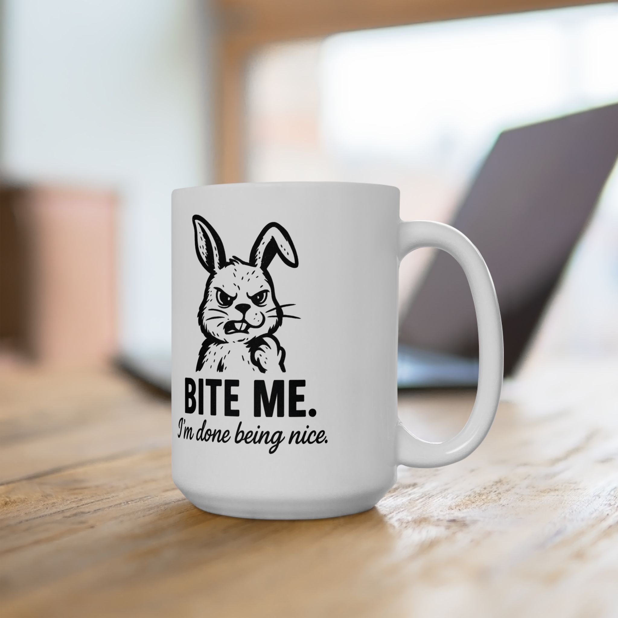 Bite Me Bunny Ceramic Mug — Funny Rabbit Coffee Cup (11oz & 15oz)