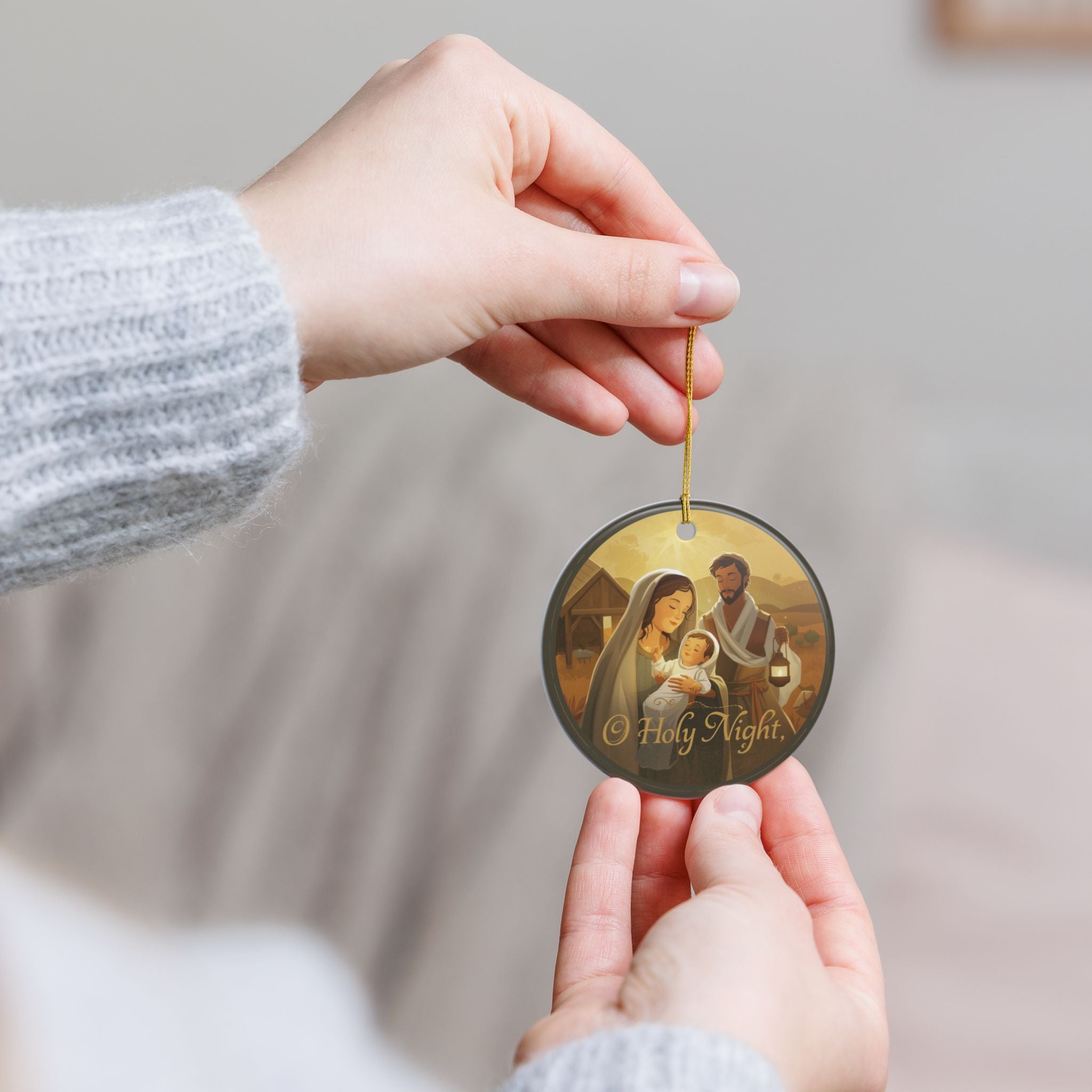 O Holy Night Nativity Ceramic Ornament — Two-Sided Christmas Decor