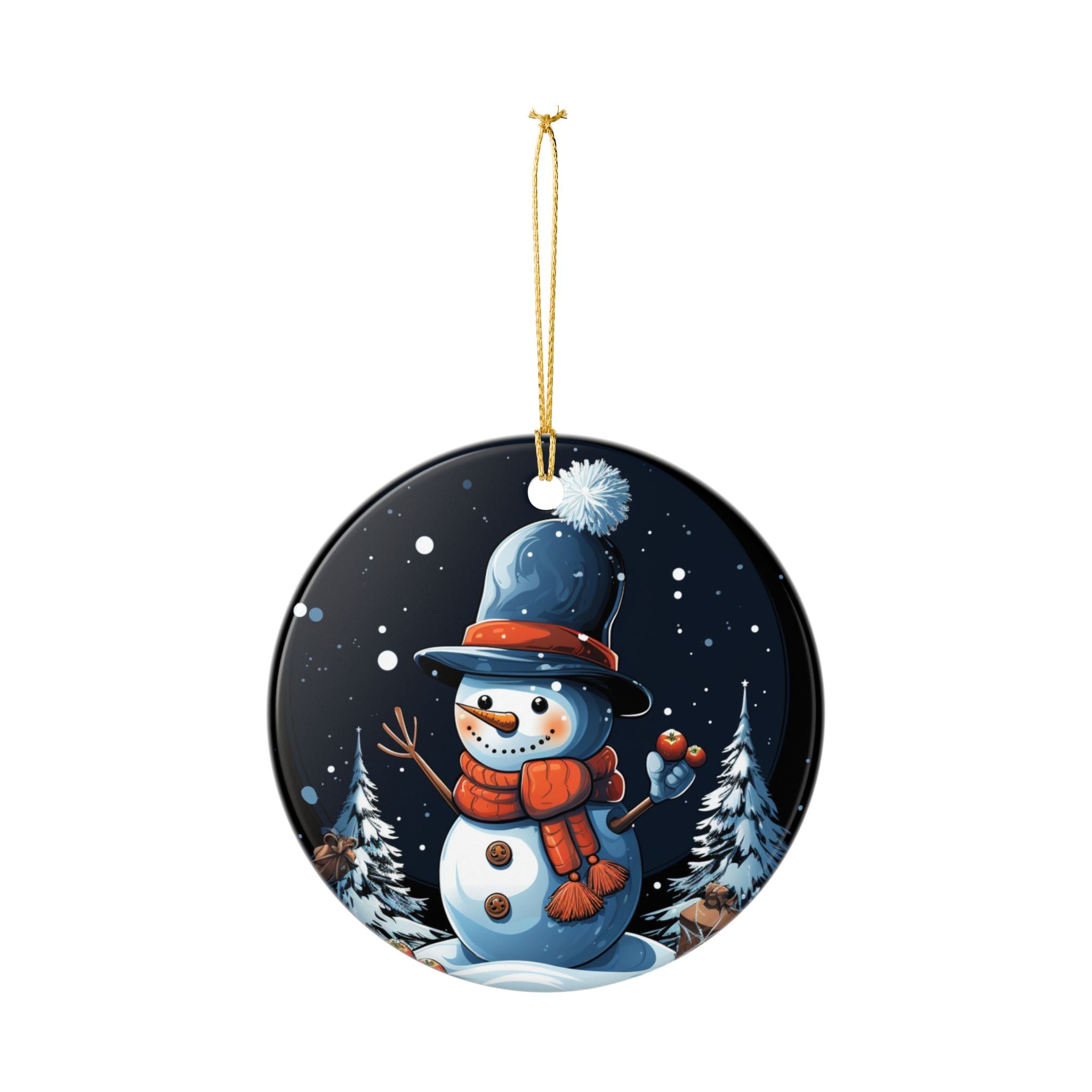 Snowman Ceramic Ornament — Double-Sided Winter Holiday Decoration