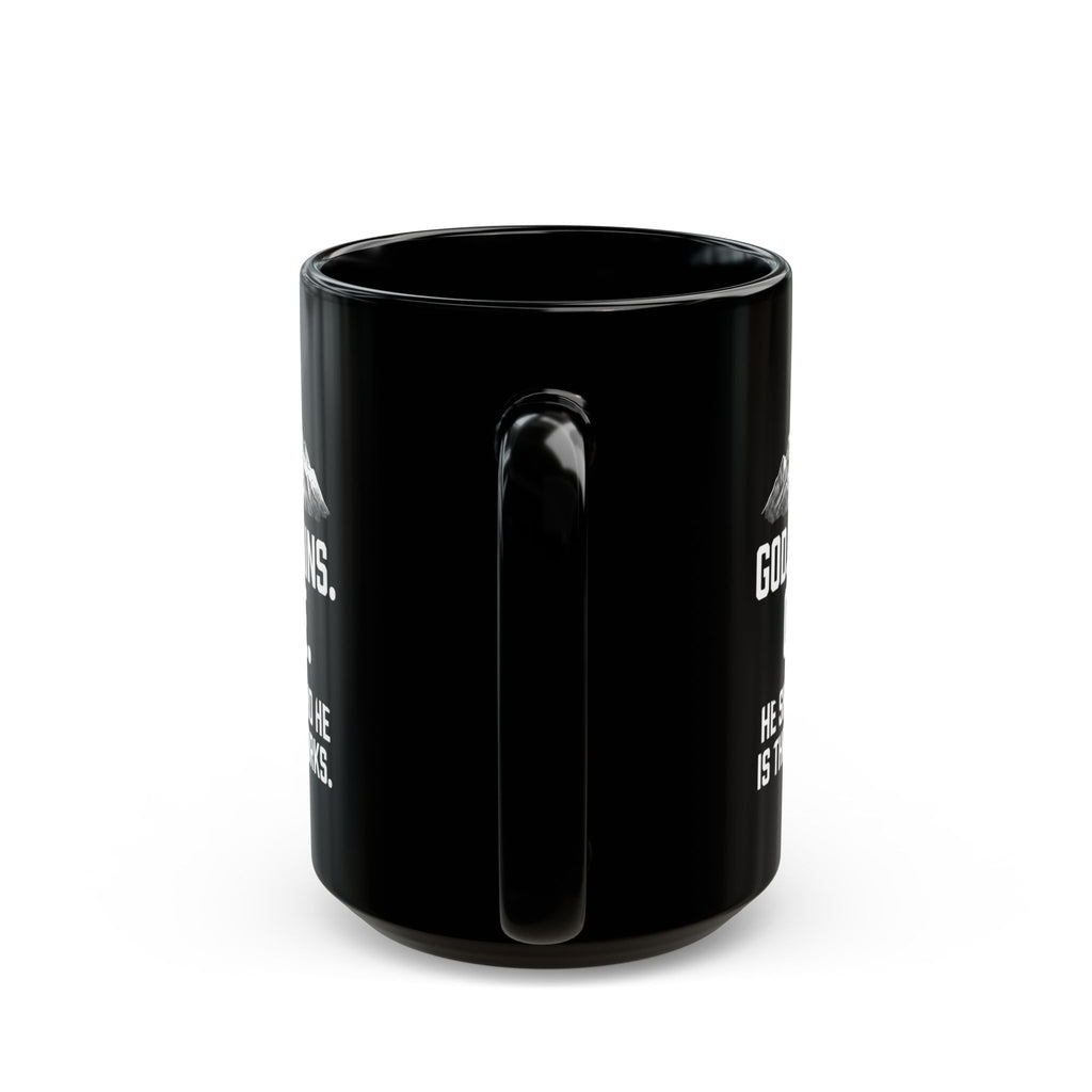 God. Mountains. Coffee. Black Ceramic Mug — 11oz/15oz