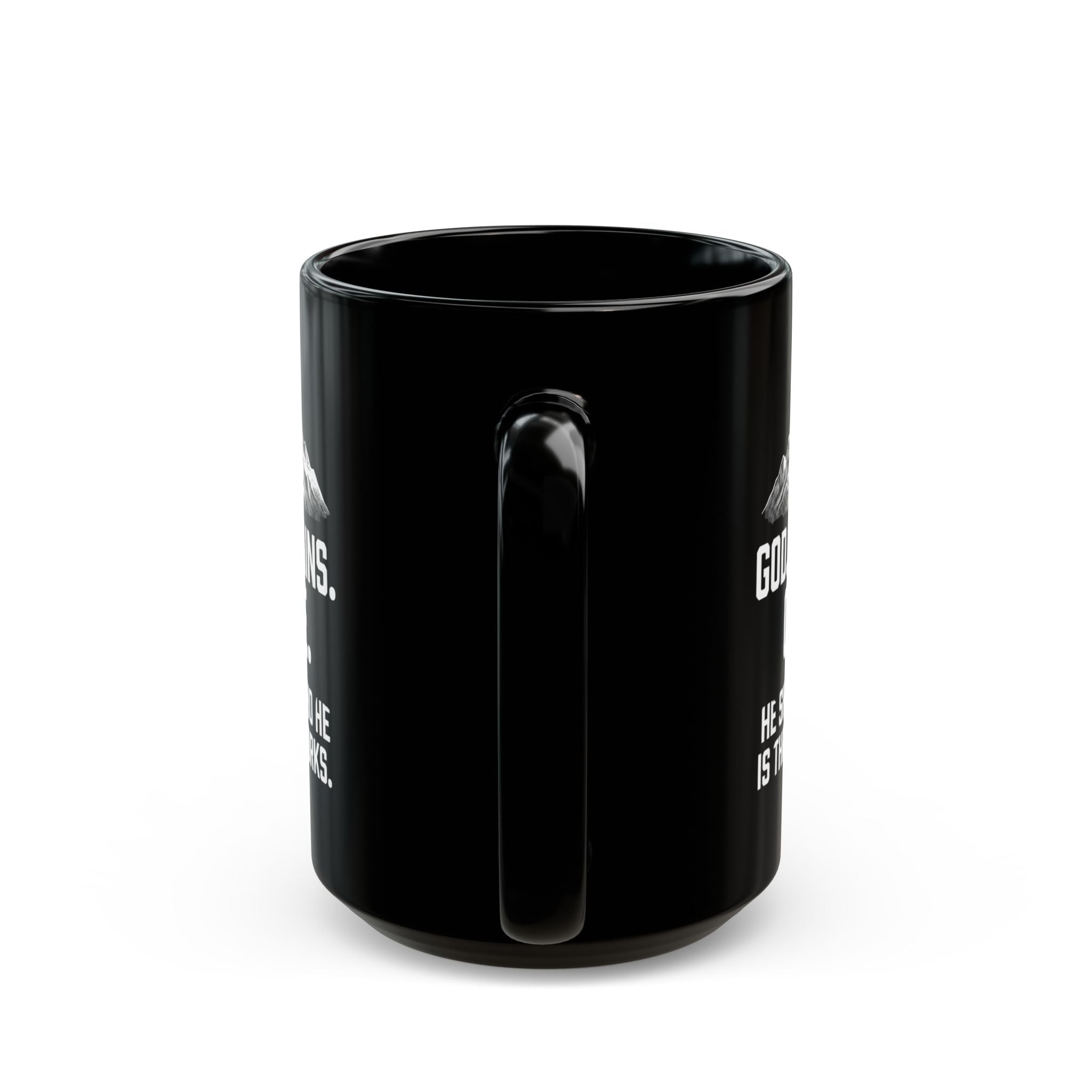 God. Mountains. Coffee. Black Ceramic Mug — 11oz/15oz